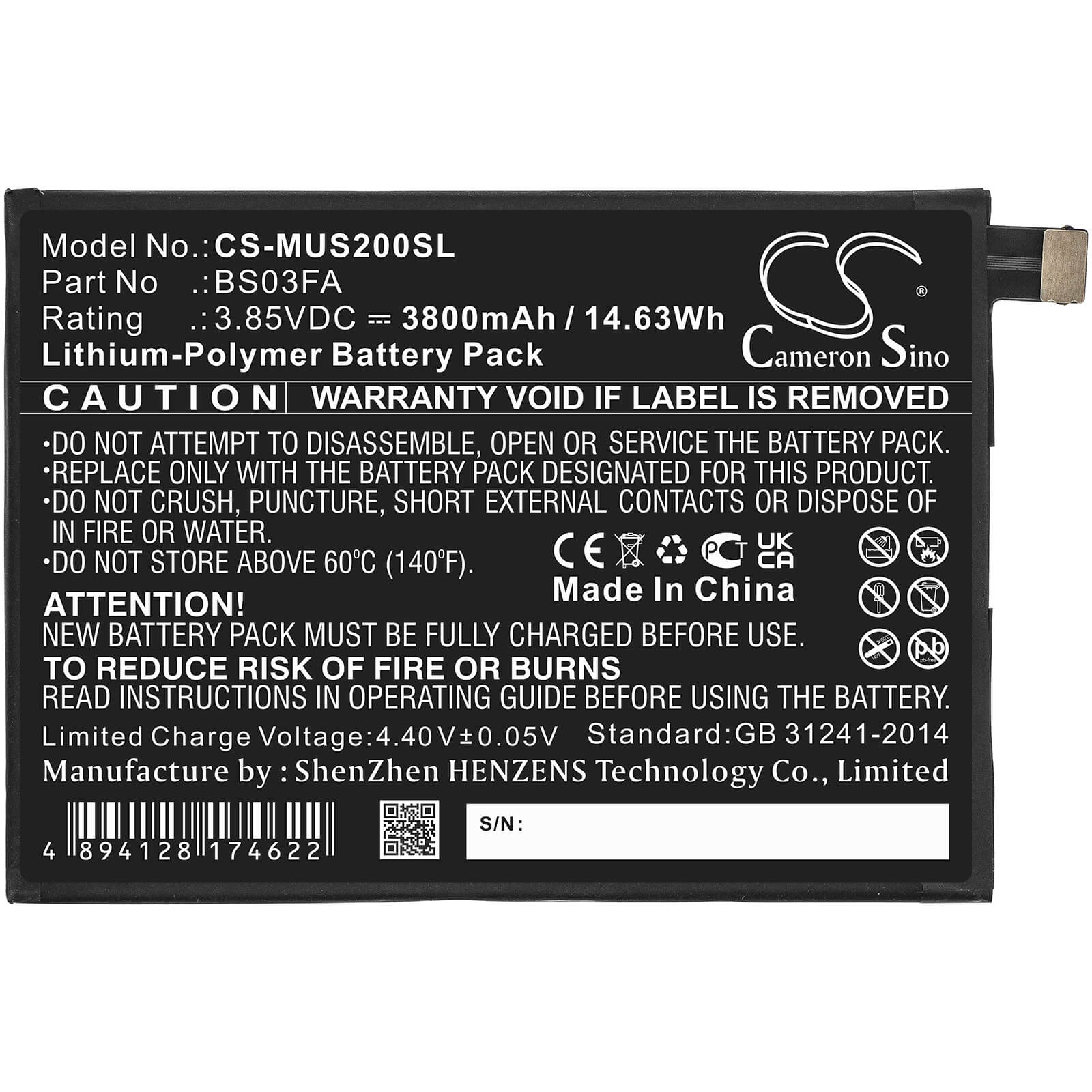 Li-Polymer Battery fits Xiaomi, Awm-a0, Black Shark 2 3.85V, 3800mAh / 14.63Wh Mobile & SmartPhone Cameron Sino Technology Limited
