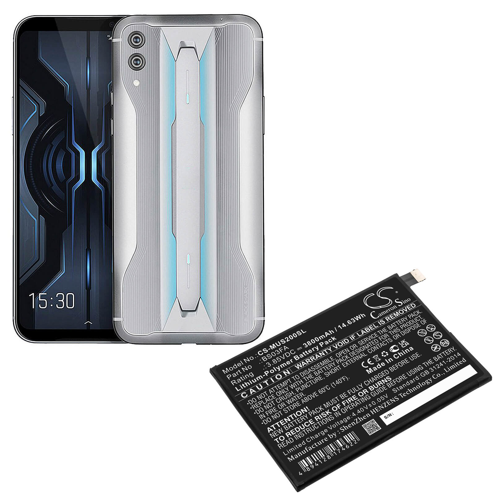 Li-Polymer Battery fits Xiaomi, Awm-a0, Black Shark 2 3.85V, 3800mAh / 14.63Wh Mobile & SmartPhone Cameron Sino Technology Limited