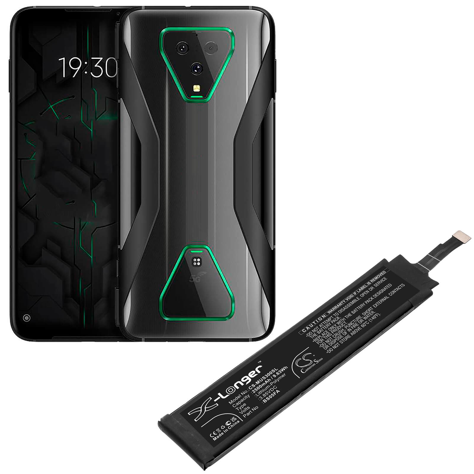 Li-Polymer Battery fits Xiaomi, Black Shark 3 Pro, Black Shark 3 Pro 5g 3.85V, 2500mAh / 9.63Wh Mobile & SmartPhone Cameron Sino Technology Limited