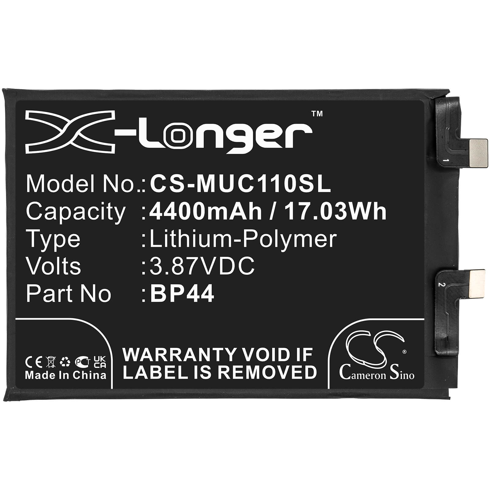 Li-Polymer Battery fits Xiaomi, Cc11, Civi 5g 3.87V, 4400mAh / 17.03Wh Mobile & SmartPhone Cameron Sino Technology Limited