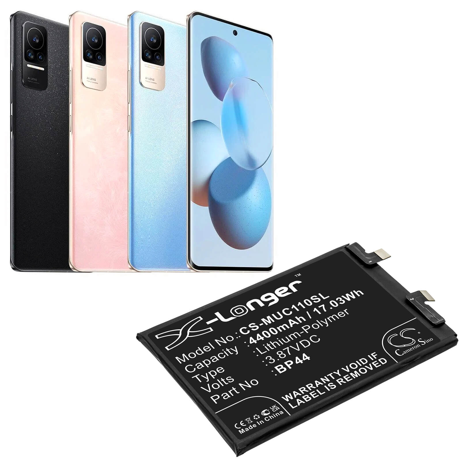 Li-Polymer Battery fits Xiaomi, Cc11, Civi 5g 3.87V, 4400mAh / 17.03Wh Mobile & SmartPhone Cameron Sino Technology Limited