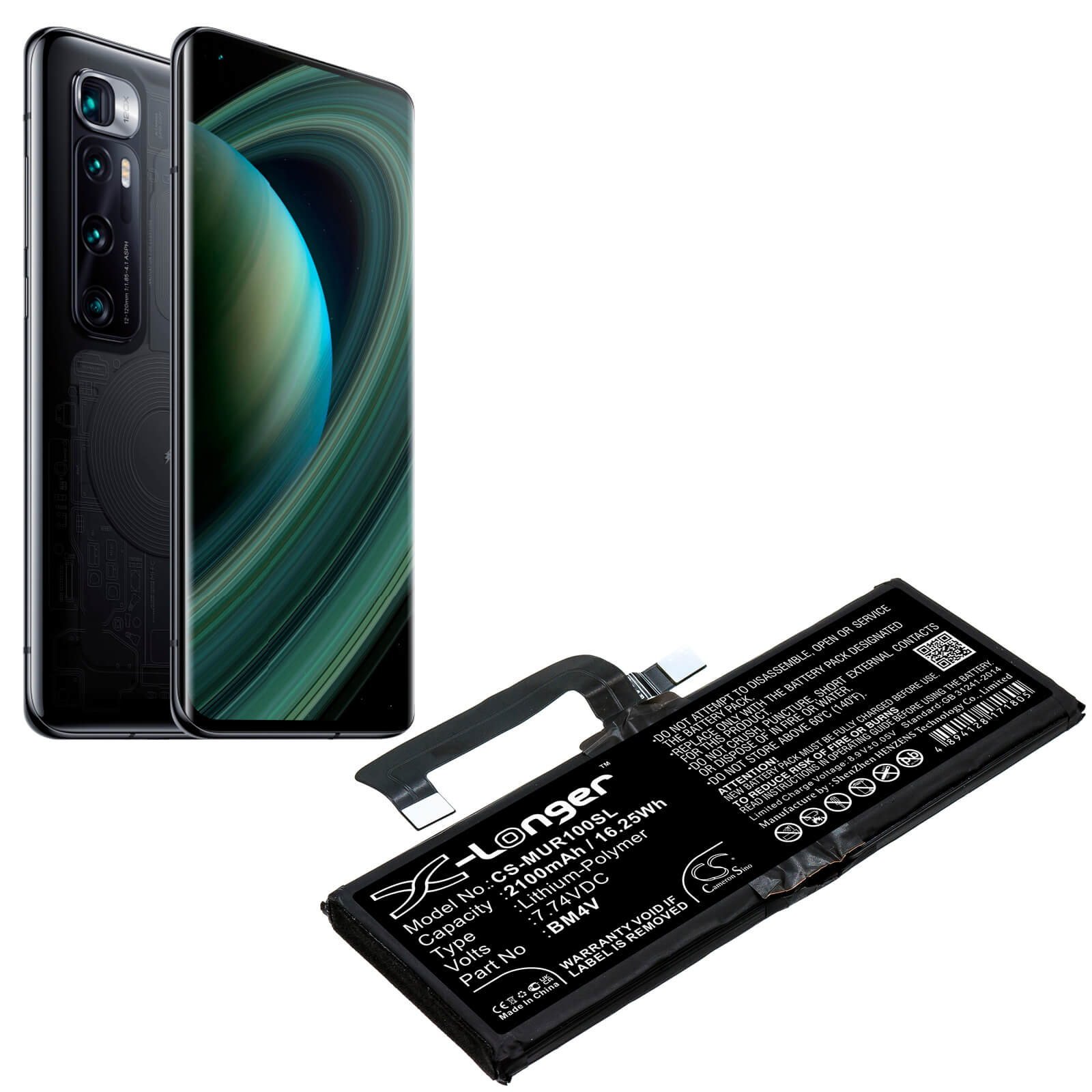 Li-Polymer Battery fits Xiaomi, M2007j1sc, Mi 10 Ultra 7.74V, 2100mAh / 16.25Wh Mobile & SmartPhone Cameron Sino Technology Limited