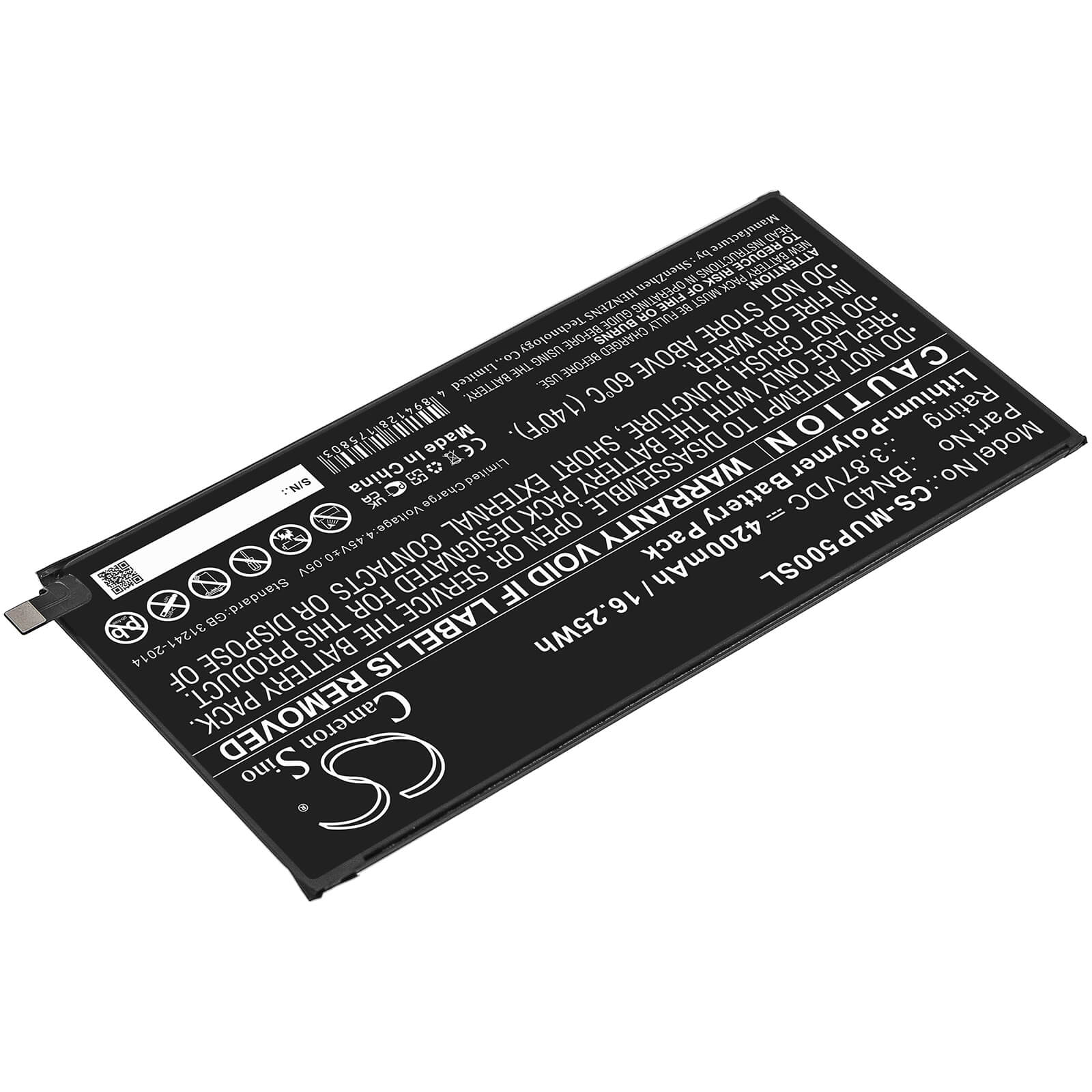 Li-Polymer Battery fits Xiaomi, Mi Pad 5 Pro, Mi Pad 5 Pro 5g 3.87V, 4200mAh / 16.25Wh Tablet Cameron Sino Technology Limited