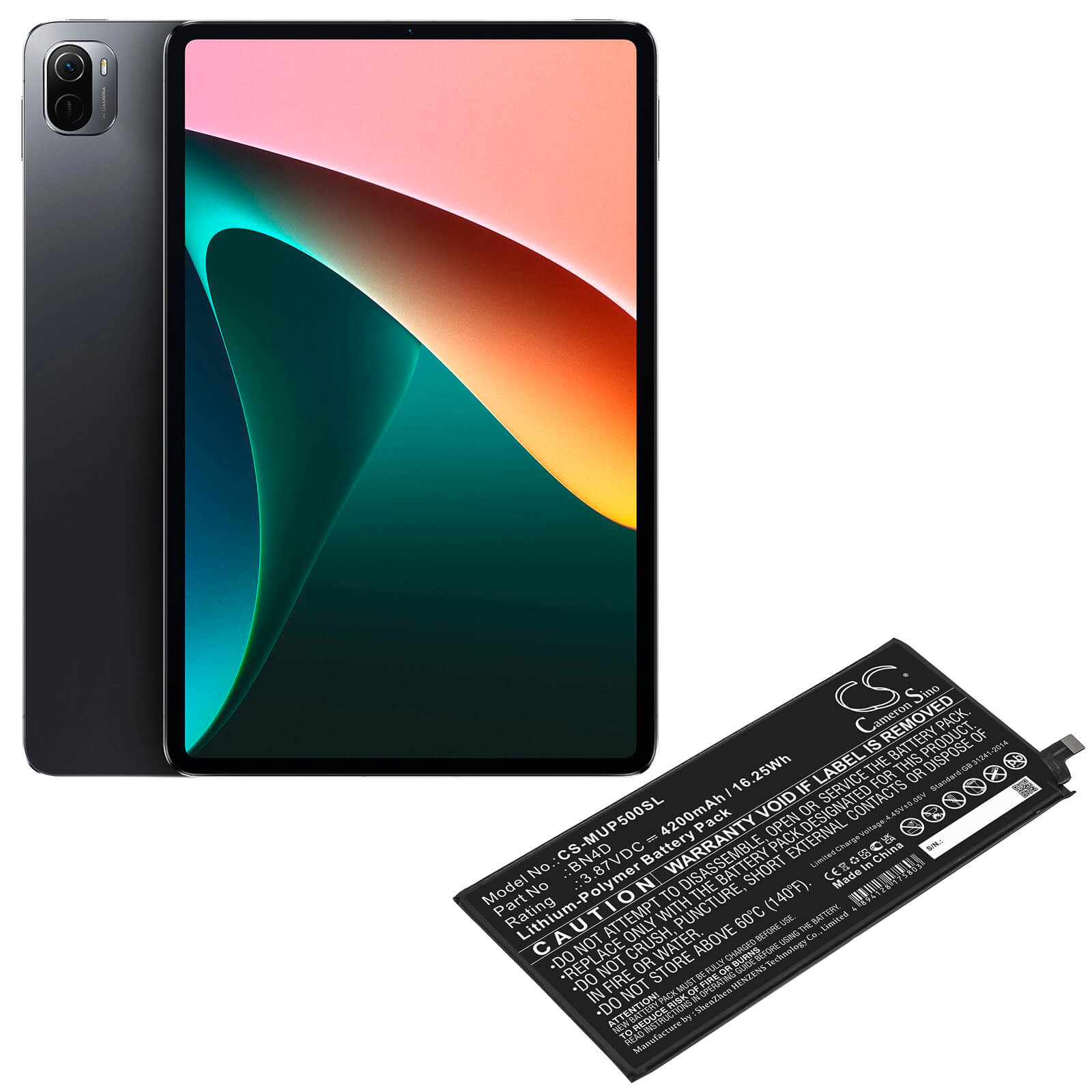 Li-Polymer Battery fits Xiaomi, Mi Pad 5 Pro, Mi Pad 5 Pro 5g 3.87V, 4200mAh / 16.25Wh Tablet Cameron Sino Technology Limited