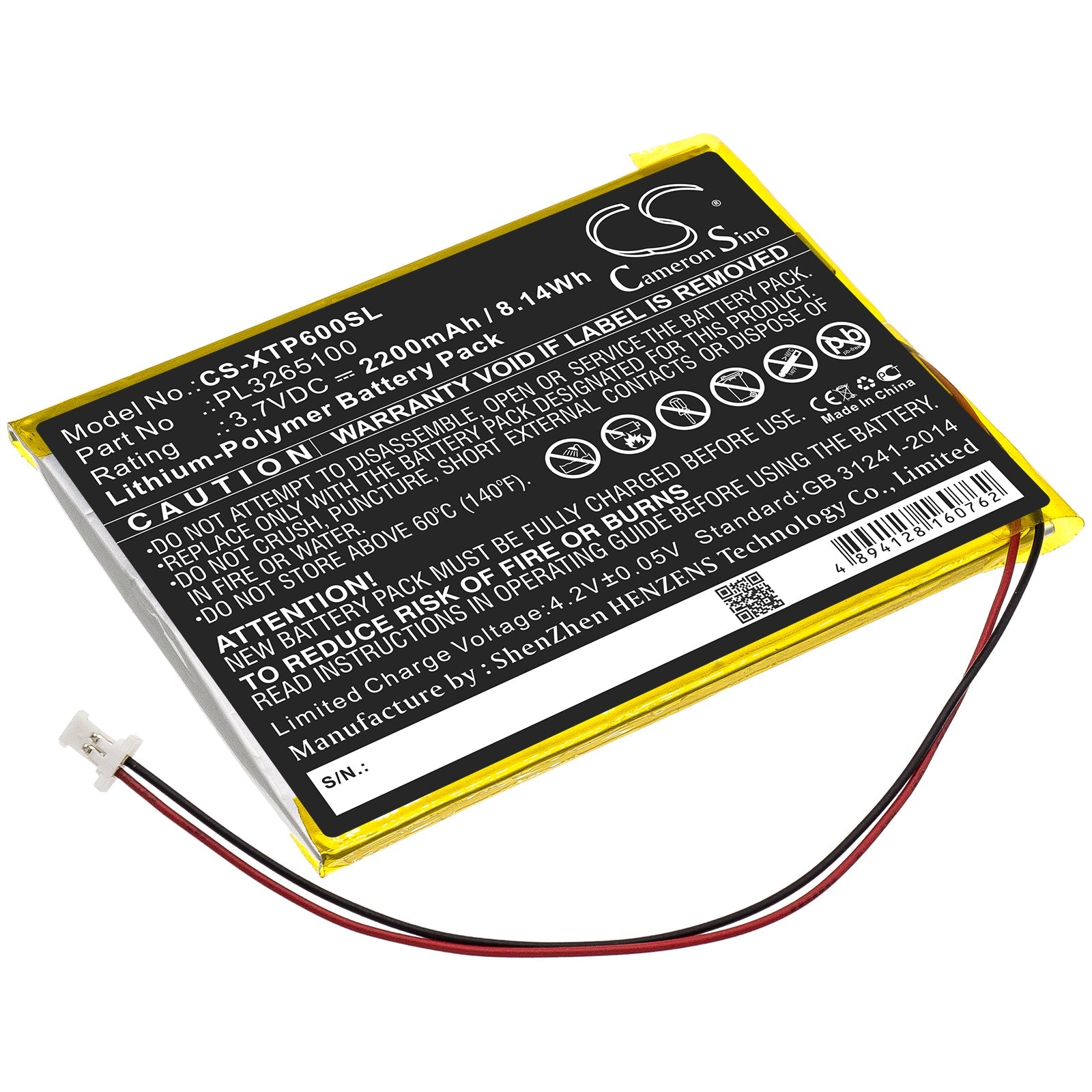 Li-Polymer Battery fits Xtool, Pl3265100 3.7V, 2200mAh Diagnostic Scanner Cameron Sino Technology Limited