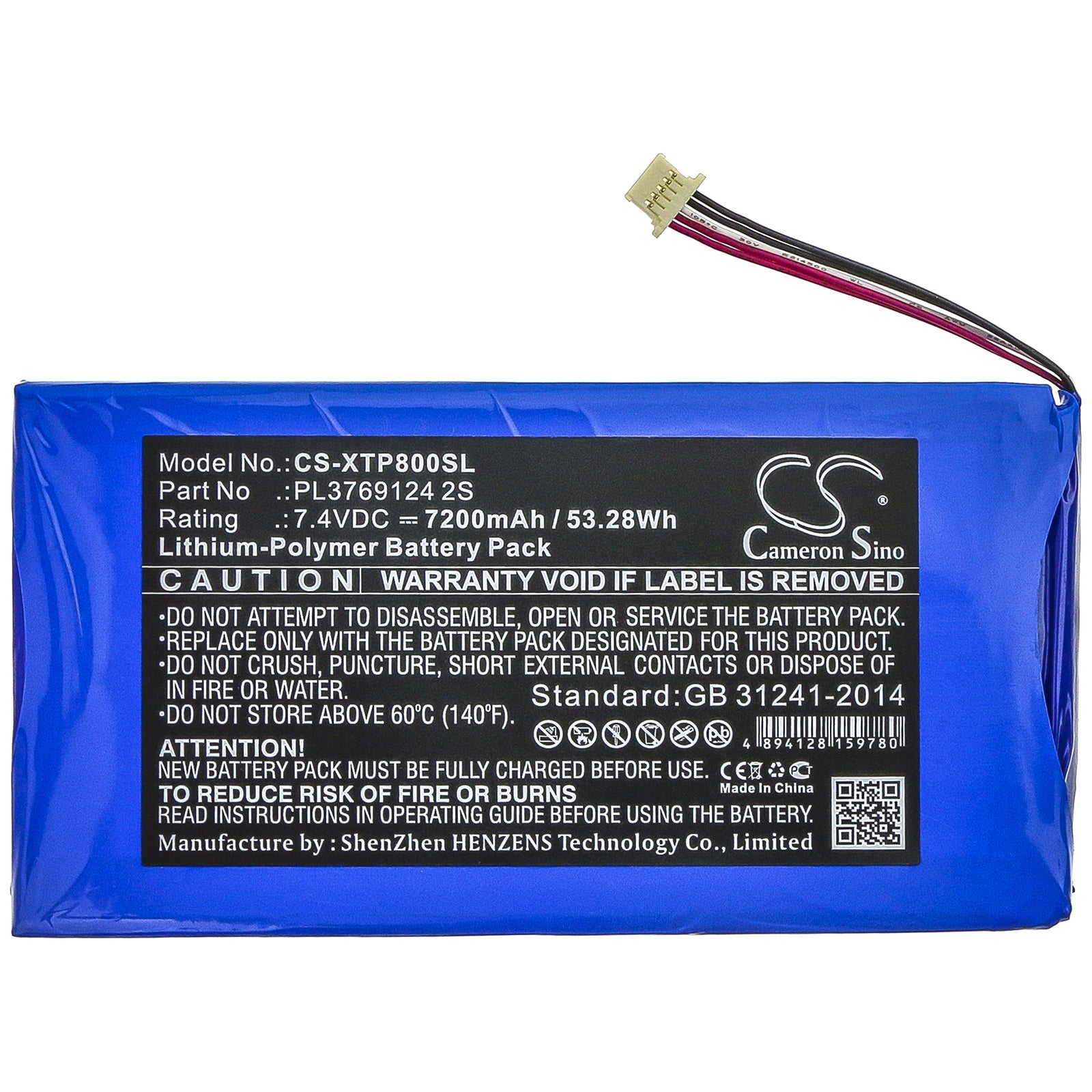 Li-Polymer Battery fits Xtool, Pl3769124 2s 7.4V, 7200mAh Diagnostic Scanner Cameron Sino Technology Limited