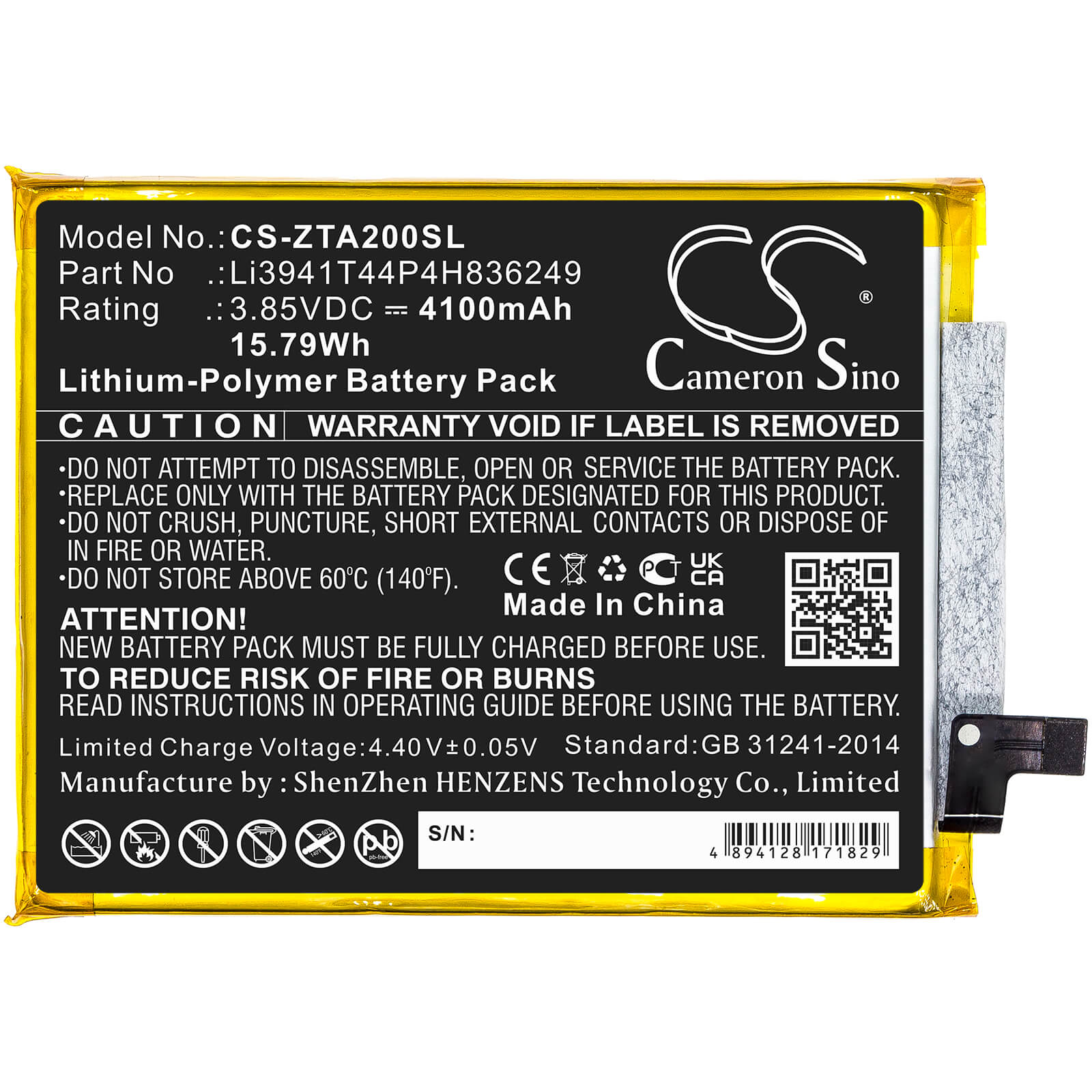 Li-Polymer Battery fits Zte, A2121, A2121g 3.85V, 4100mAh / 15.79Wh Mobile & SmartPhone Cameron Sino Technology Limited