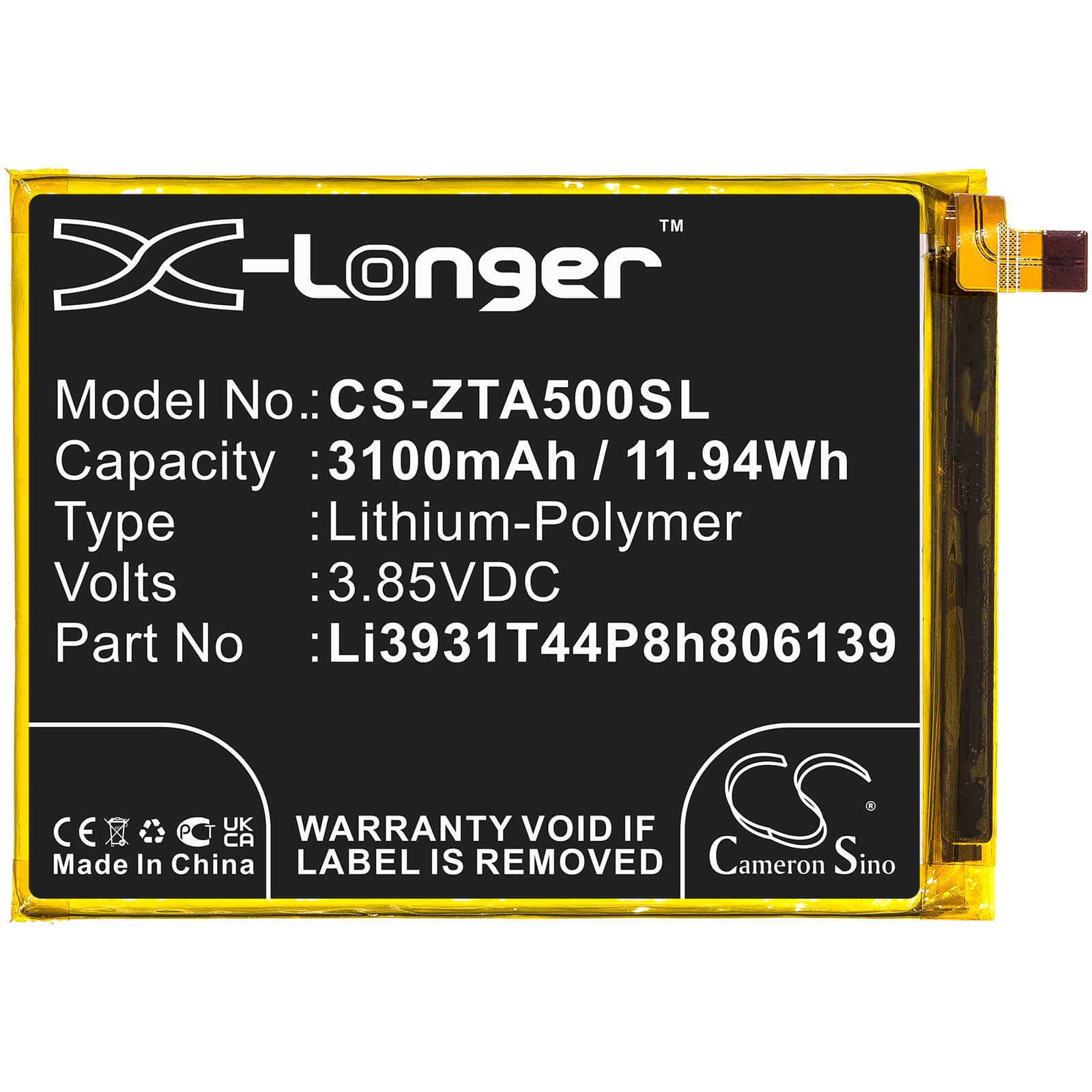 Li-Polymer Battery fits Zte, Blade A5 2020, Blade A7 Prime 3.85V, 3100mAh / 11.94Wh Mobile & SmartPhone Cameron Sino Technology Limited