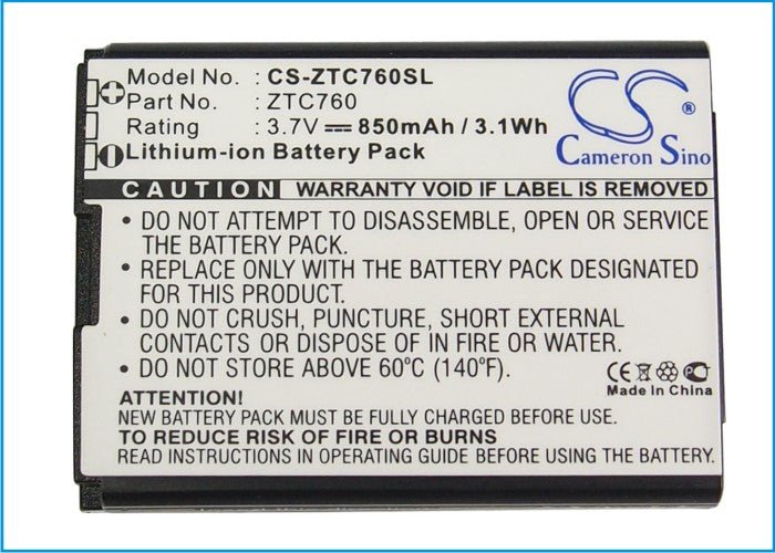Li-Polymer Battery fits Zte, C76 3.7V, 850mAh Communications Cameron Sino Technology Limited