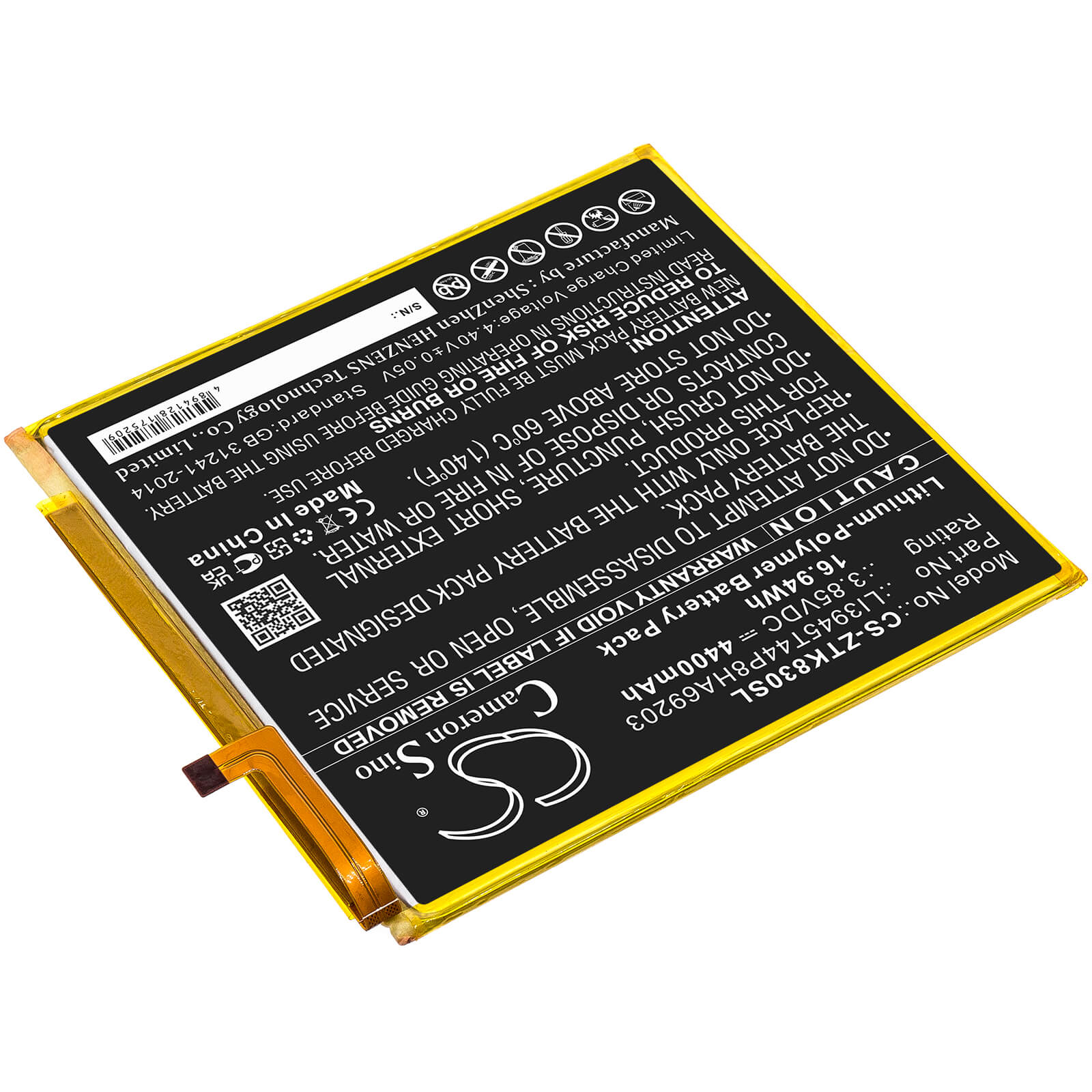 Li-Polymer Battery fits Zte, Grand X View 2, K83 3.85V, 4400mAh / 16.94Wh Tablet Cameron Sino Technology Limited