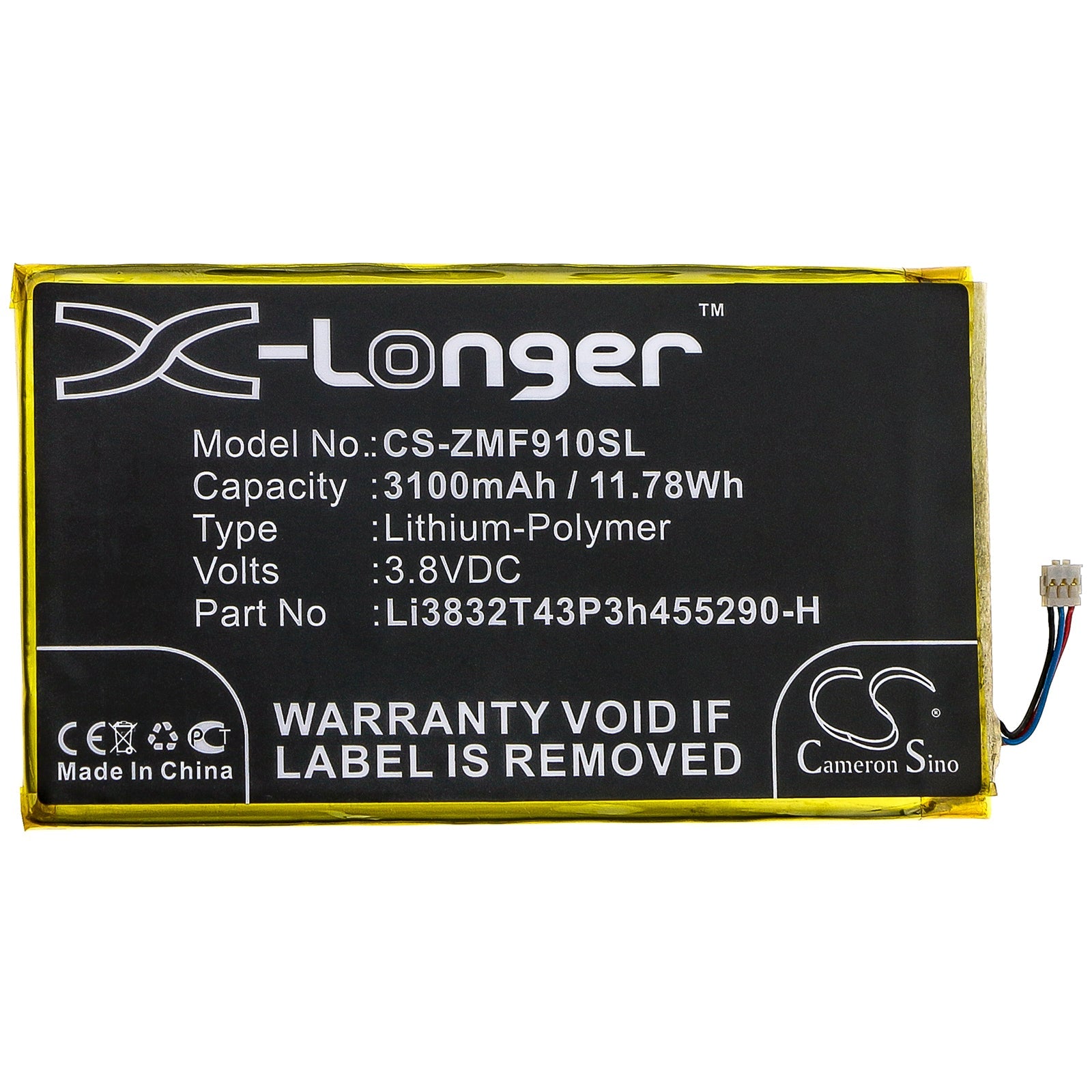 Li-Polymer Battery fits Zte, Mf900 3.8V, 3100mAh Hotspot Cameron Sino Technology Limited