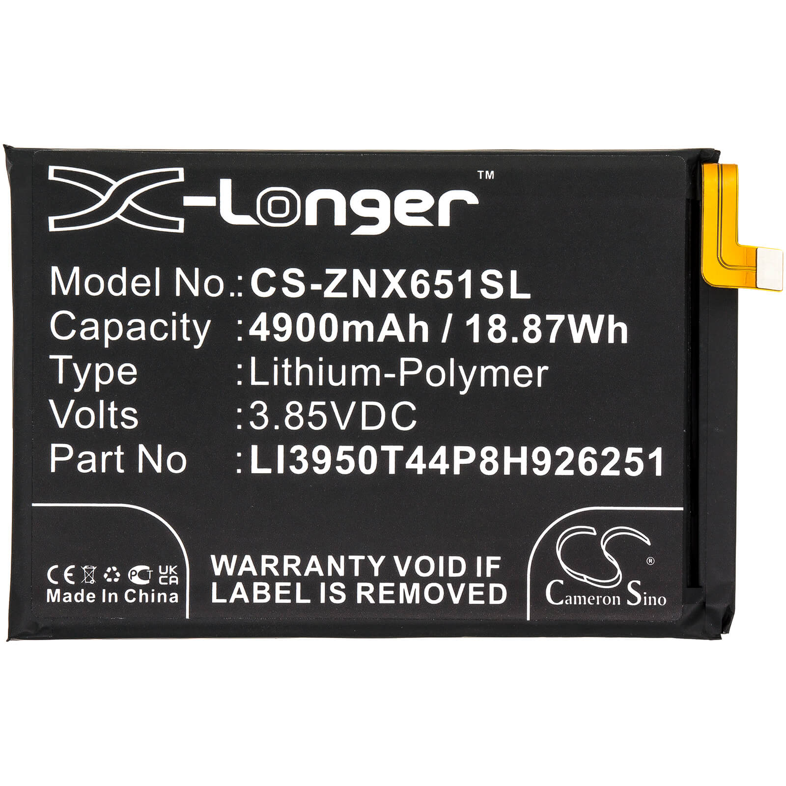 Li-Polymer Battery fits Zte, Nubia Play, Nubia Play 5g 3.85V, 4900mAh / 18.87Wh Mobile & SmartPhone Cameron Sino Technology Limited