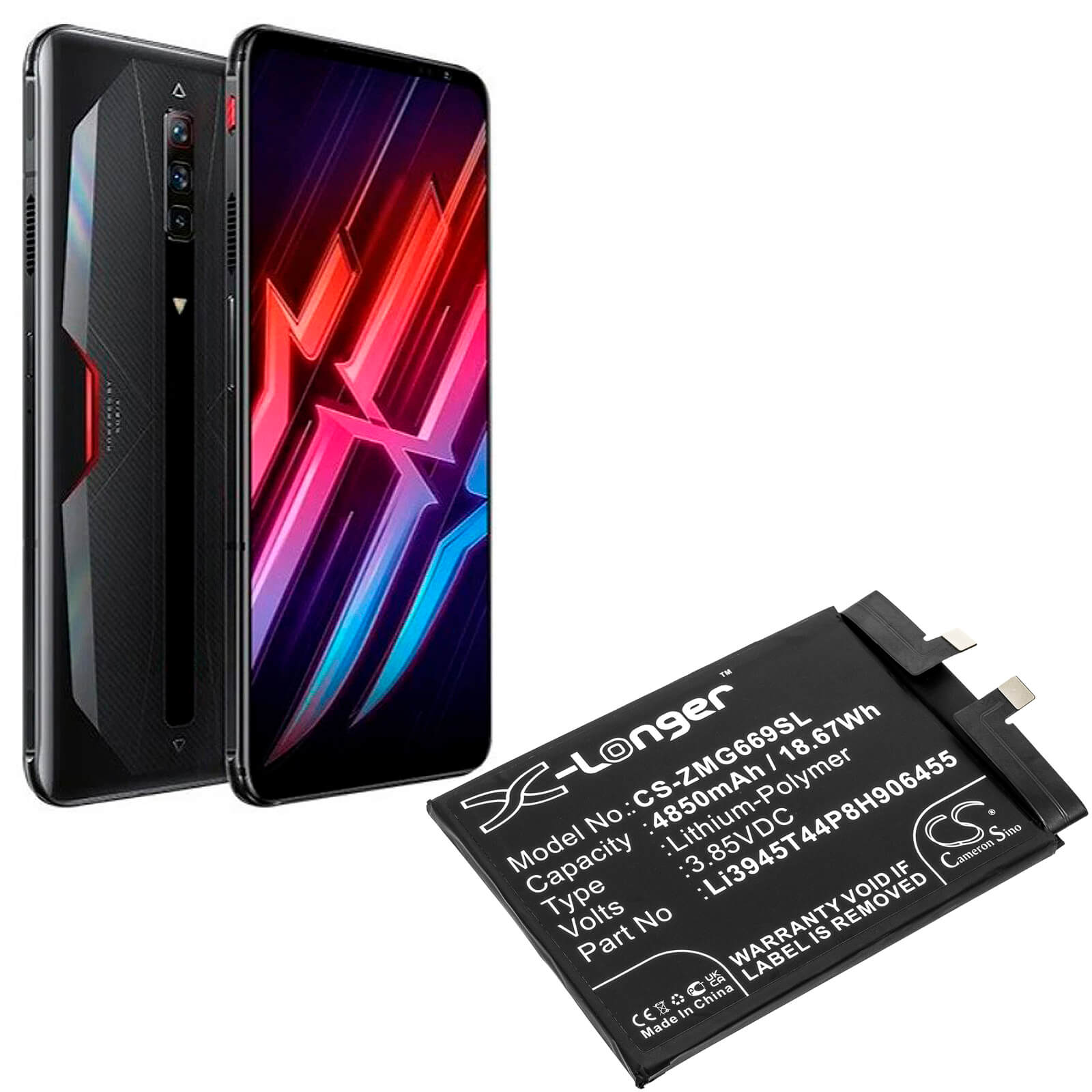 Li-Polymer Battery fits Zte, Nubia Red Magic 6, Nx669j 3.85V, 4850mAh / 18.67Wh Mobile & SmartPhone Cameron Sino Technology Limited