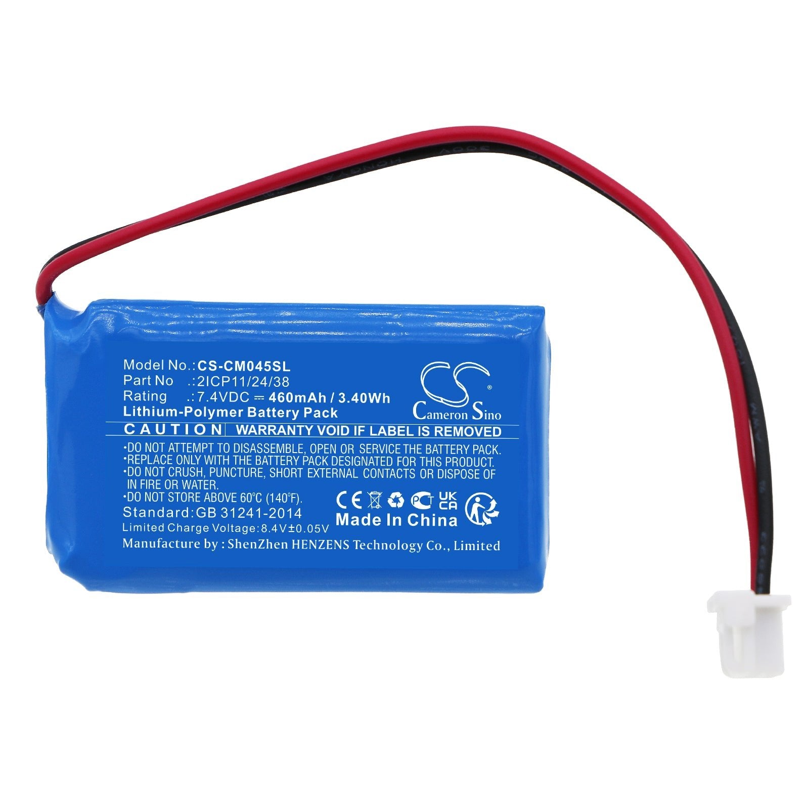 Li-Polymer, Battery Pack Battery fits Custom Battery Packs, 7.4V, 460mAh Battery Pack Cameron Sino Technology Limited