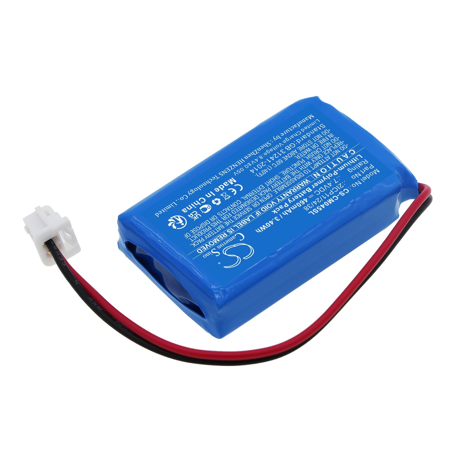 Li-Polymer, Battery Pack Battery fits Custom Battery Packs, 7.4V, 460mAh Battery Pack Cameron Sino Technology Limited