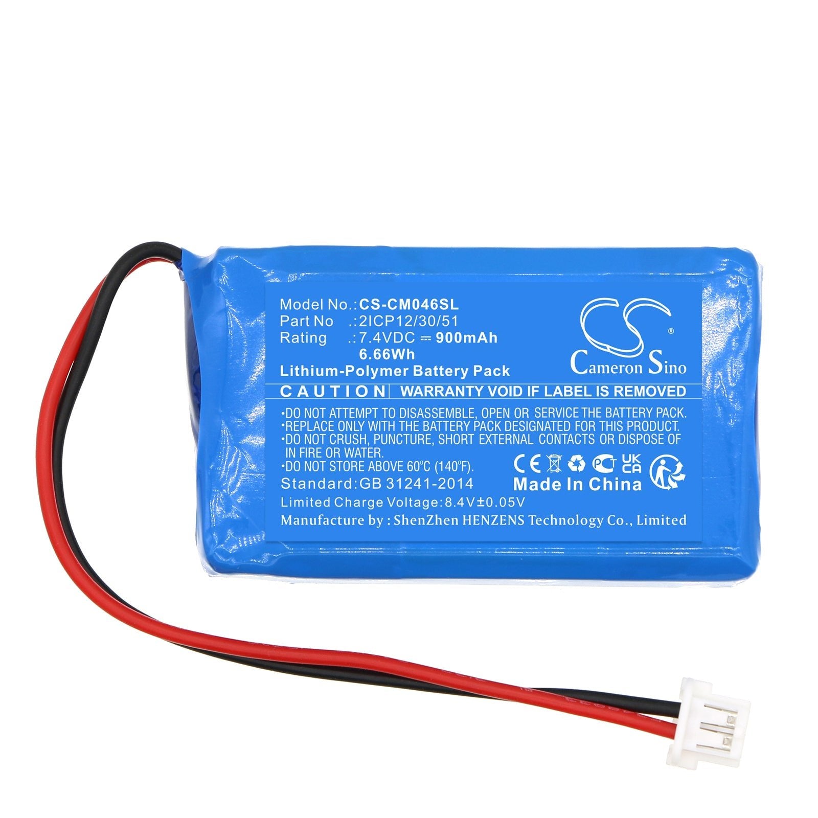 Li-Polymer, Battery Pack Battery fits Custom Battery Packs, 7.4V, 900mAh Battery Pack Cameron Sino Technology Limited