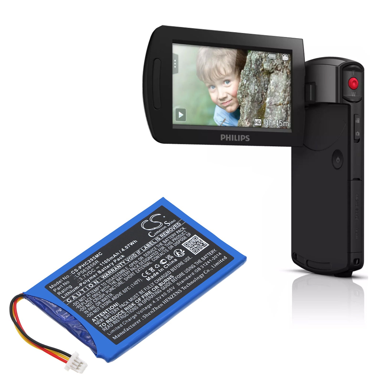 Li-Polymer, Camera Battery fits Philips Hd Cam 295, 3.7V, 1100mAh Camera Cameron Sino Technology Limited