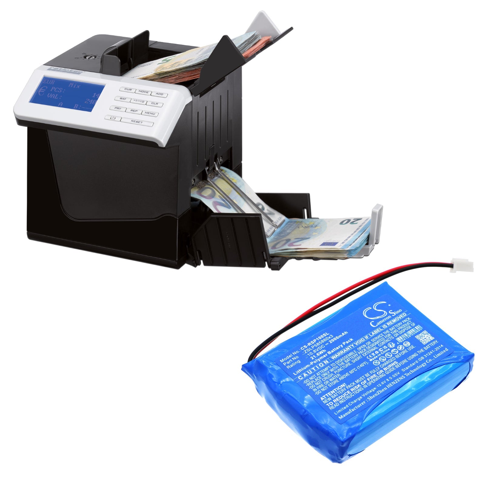 Li-Polymer, Cash Register Battery fits Ratiotec Rapidcount Compact, 10.8V, 2000mAh Cash Register Cameron Sino Technology Limited