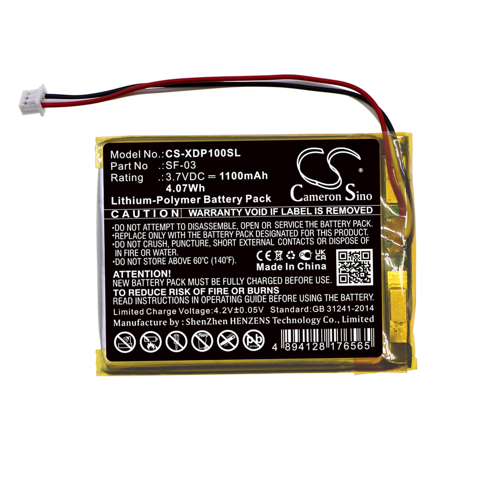 Li-Polymer DAB Battery fits Sony, Xdr-p1dbp 3.7V, 1100mAh / 4.07Wh DAB Digital Cameron Sino Technology Limited