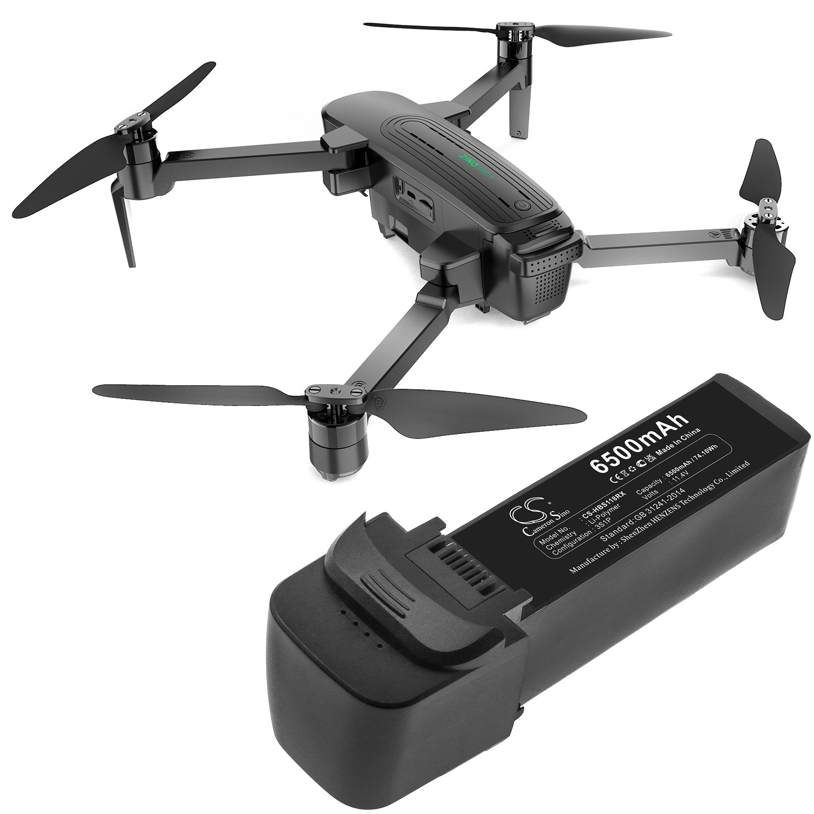 Li-Polymer, Drones Battery fits Hubsan Zino Pro Plus, Zino Pro+, 11.4V, 6500mAh Drones Cameron Sino Technology Limited