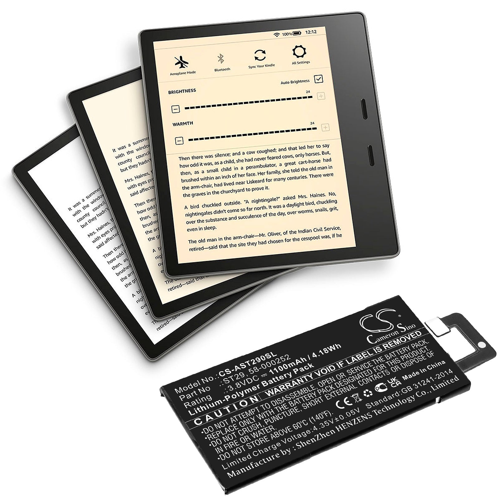 Li-Polymer, E-book, E-reader Battery fits Amazon Kindle Oasis 3, 3.8V, 1100mAh E-book, E-reader Cameron Sino Technology Limited