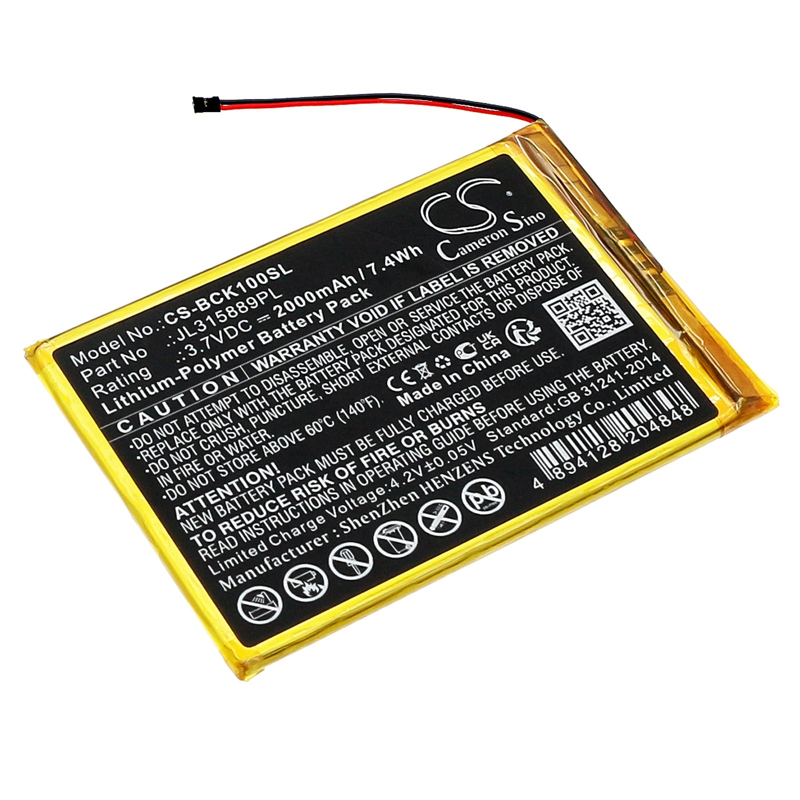 Li-Polymer, E-book, E-reader Battery fits Bookeen Cybft1f-bk, Cybook Muse Hd, 3.7V, 2000mAh E-book, E-reader Cameron Sino Technology Limited