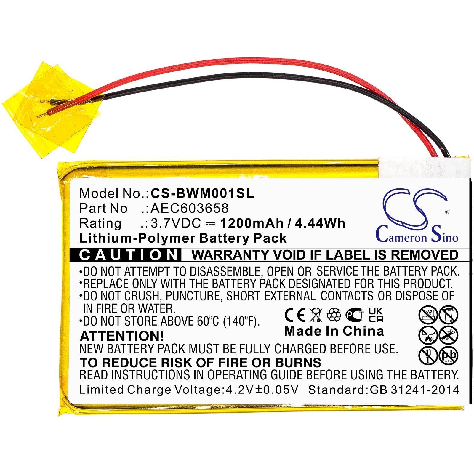 Li-Polymer, Equipment, Survey, Test Battery fits Bw Gasalert Micro Clip Xl, Gasalert Microclip Gas Detecto, 3.7V, 1200mAh Equipment, Survey, Test Cameron Sino Technology Limited
