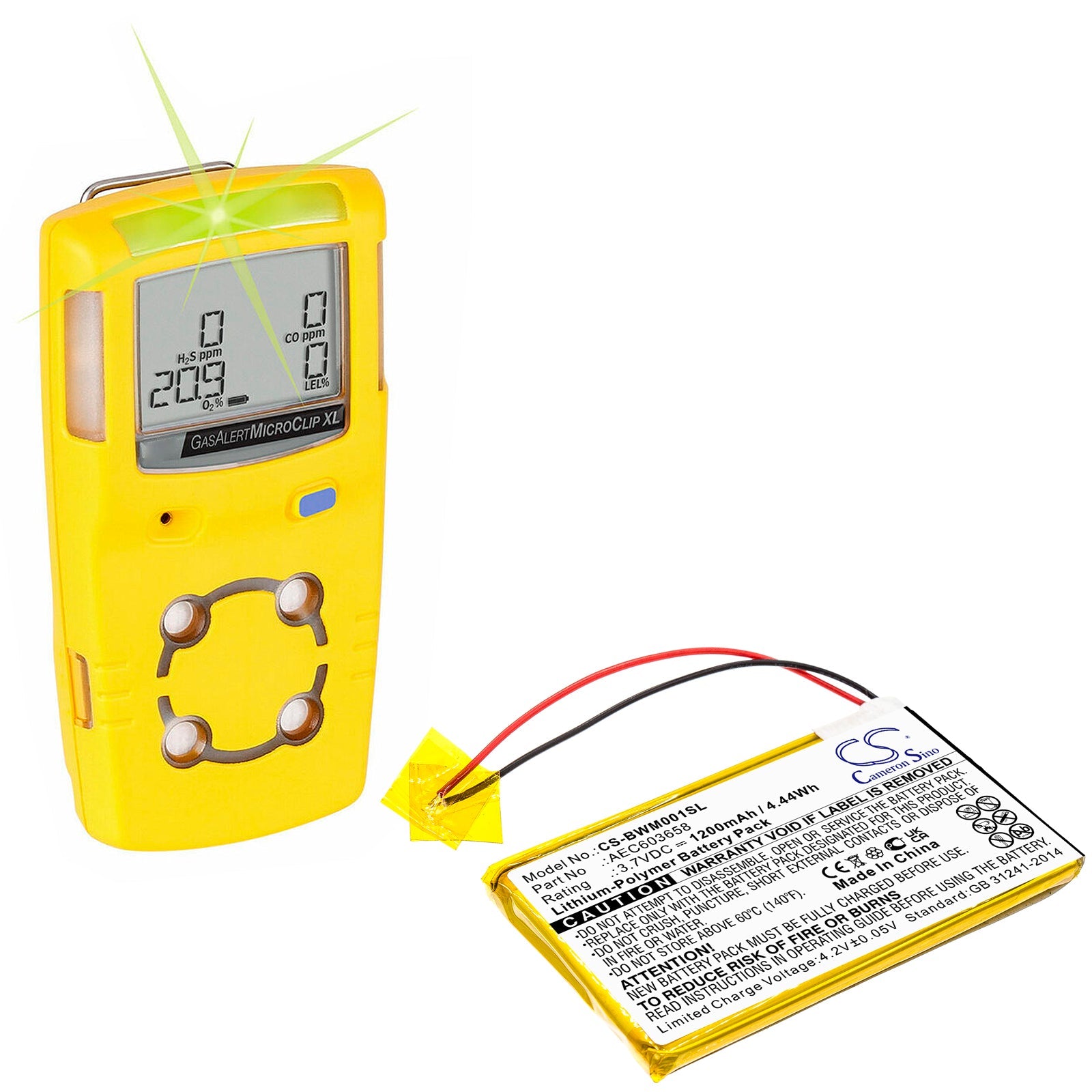 Li-Polymer, Equipment, Survey, Test Battery fits Bw Gasalert Micro Clip Xl, Gasalert Microclip Gas Detecto, 3.7V, 1200mAh Equipment, Survey, Test Cameron Sino Technology Limited