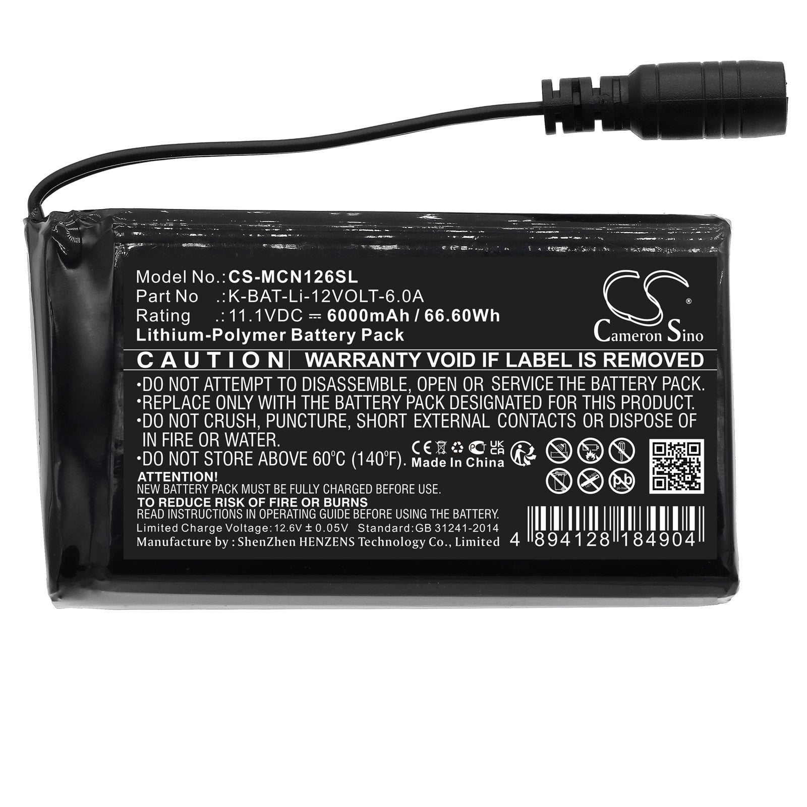 Li-Polymer, Heated Clothes Battery fits Macna Li-po 12v 6a, 11.1V, 6000mAh Heated Clothes Cameron Sino Technology Limited