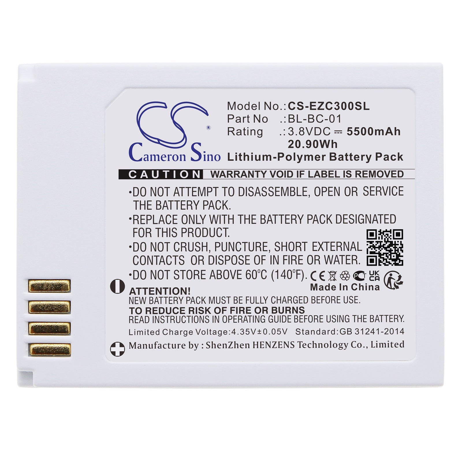 Li-Polymer, Home Security Camera Battery fits Ezviz C3a, 3.8V, 5500mAh Home Security Camera Cameron Sino Technology Limited