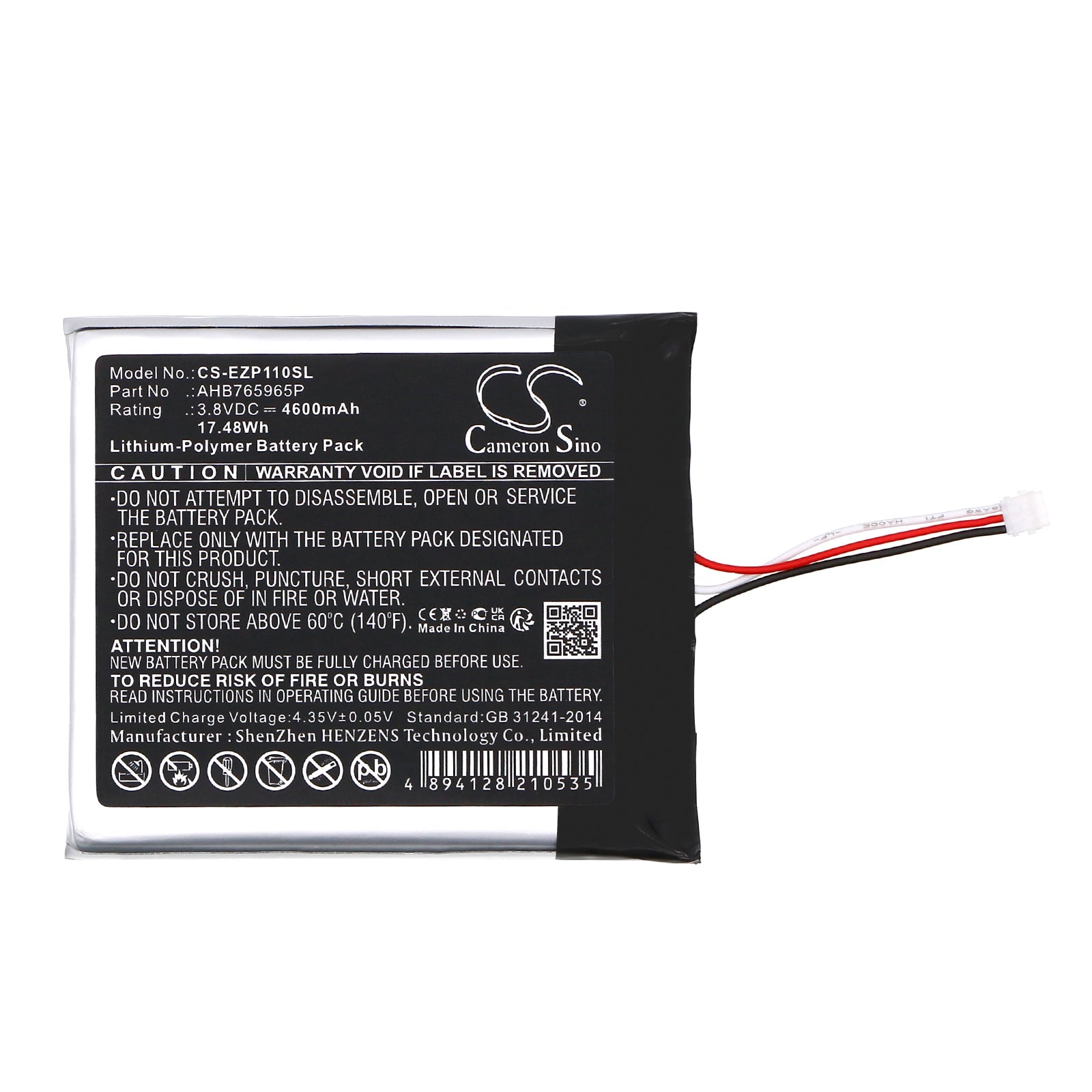 Li-Polymer, Home Security Camera Battery fits Ezviz Cs-dp1c, Cs-dp1c-4a1wpfbsr, 3.8V, 4600mAh Home Security Camera Cameron Sino Technology Limited