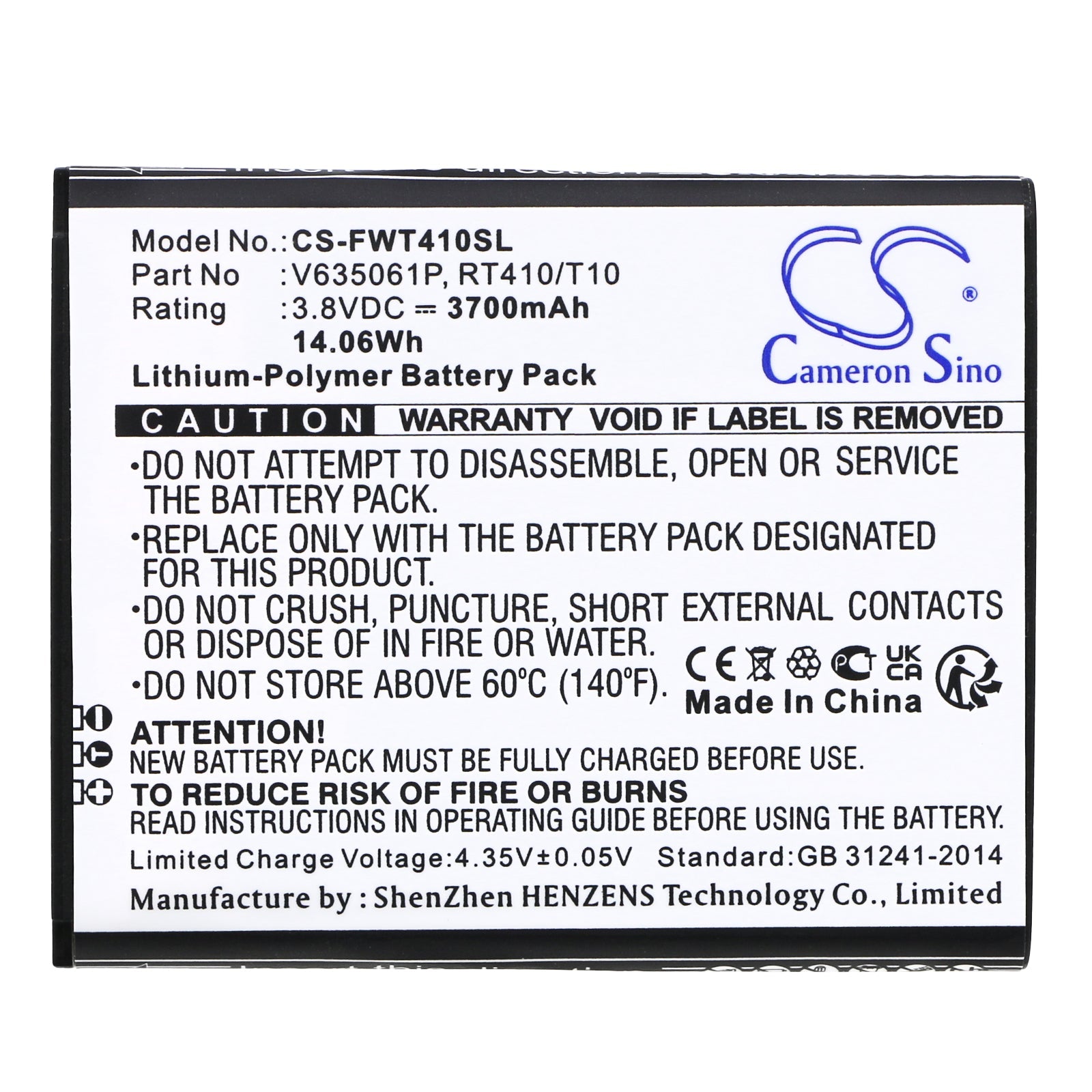 Li-Polymer, Hotspot Battery fits Franklin Wireless Rt410, T10, 3.8V, 3700mAh Hotspot Cameron Sino Technology Limited