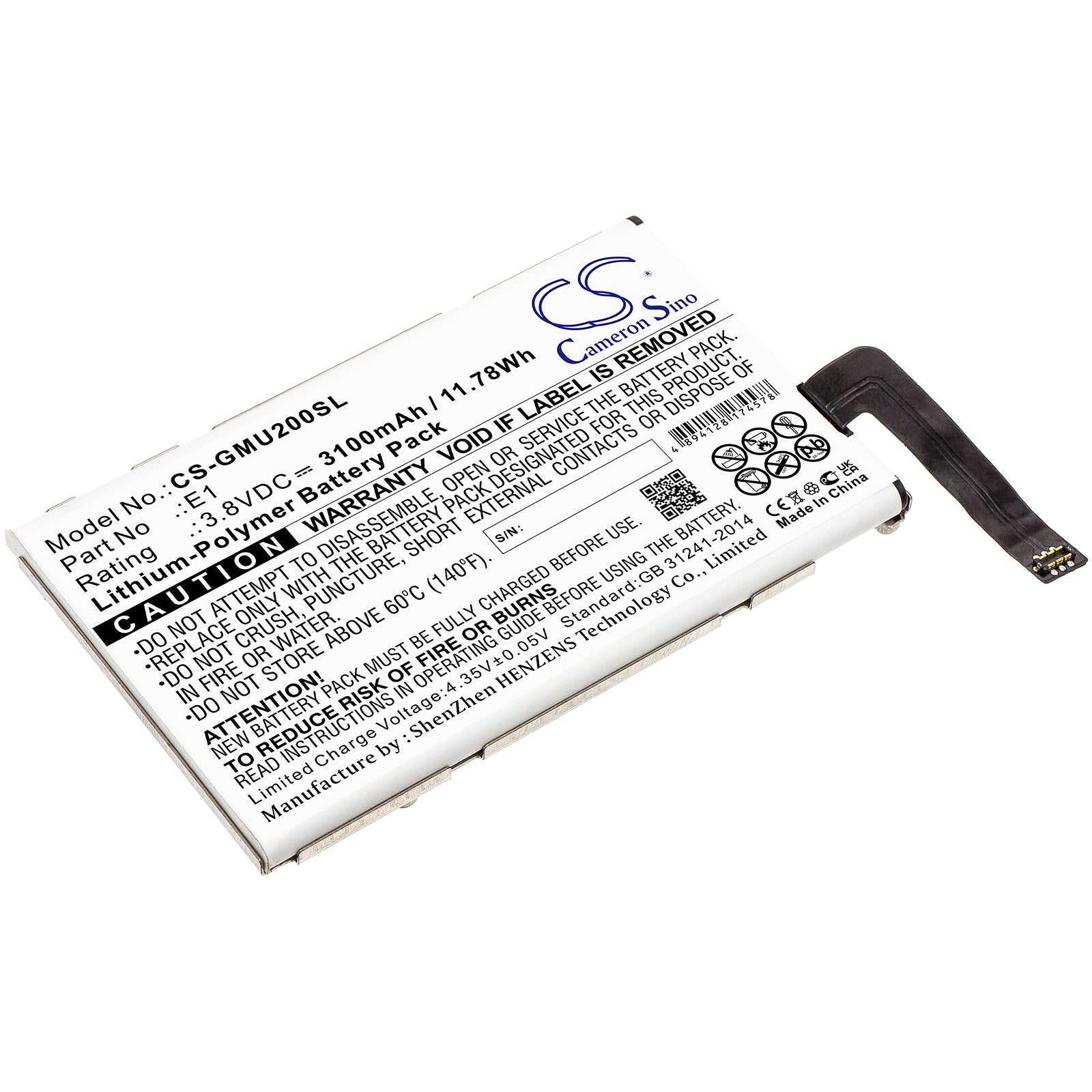 Li-Polymer, Hotspot Battery fits Glocalme E1, Glmu18a02, 3.8V, 3100mAh Hotspot Cameron Sino Technology Limited