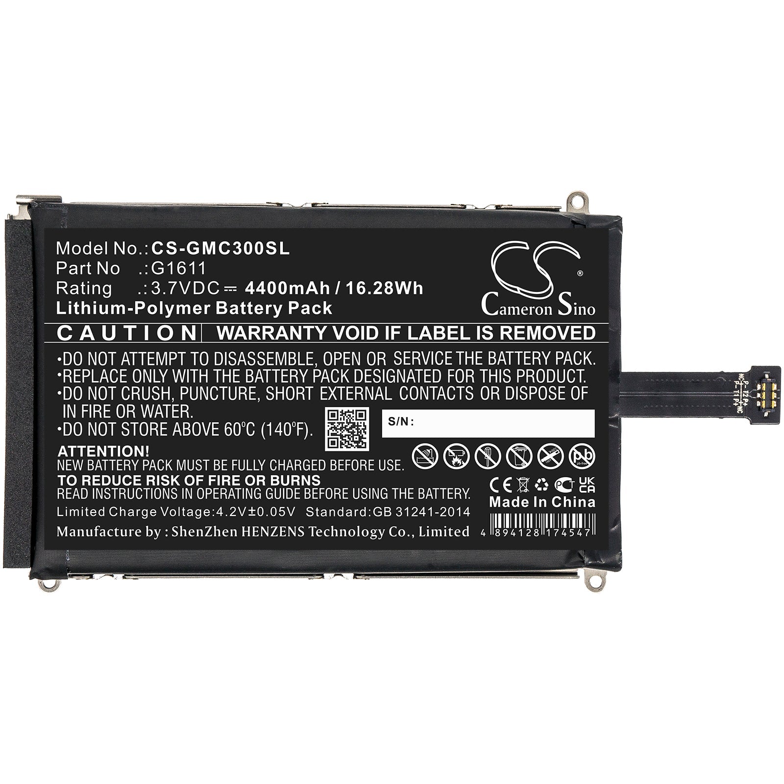 Li-Polymer, Hotspot Battery fits Glocalme G1611, G3, 3.7V, 4400mAh Hotspot Cameron Sino Technology Limited
