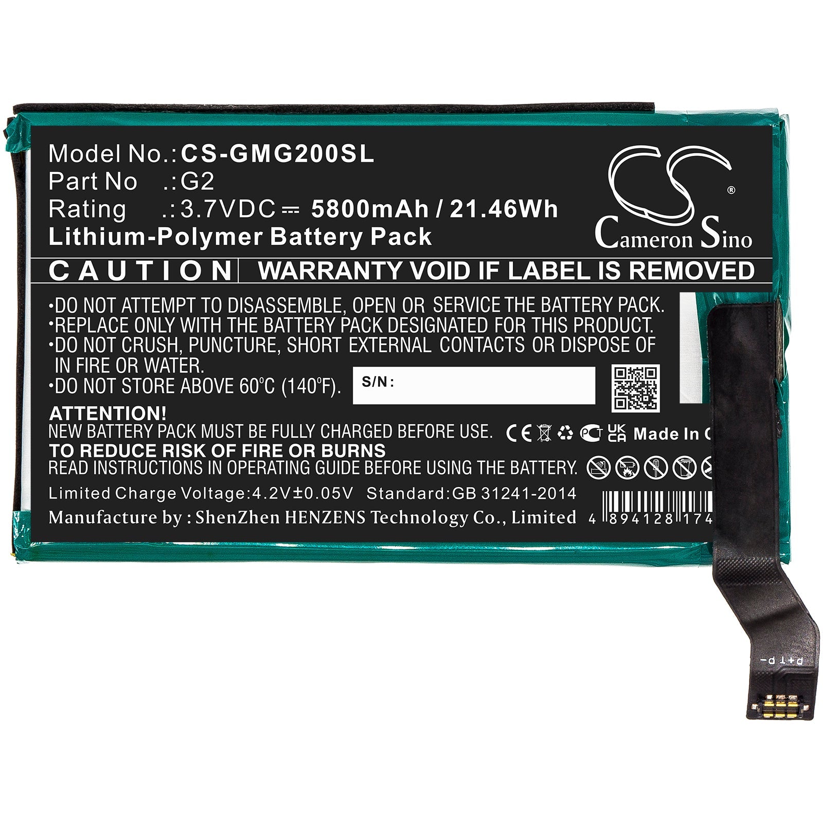 Li-Polymer, Hotspot Battery fits Glocalme G2, 3.7V, 5800mAh Hotspot Cameron Sino Technology Limited