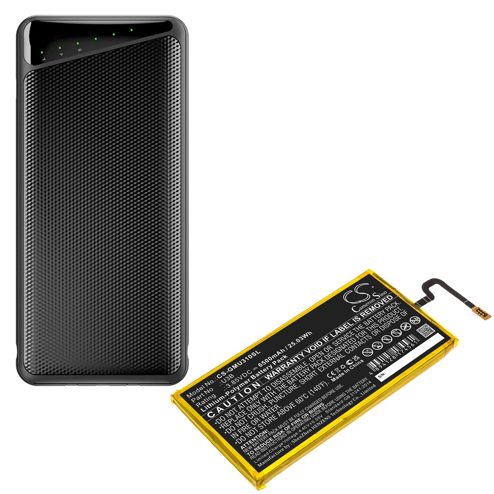 Li-Polymer, Hotspot Battery fits Glocalme U3b, 3.85V, 6500mAh Hotspot Cameron Sino Technology Limited