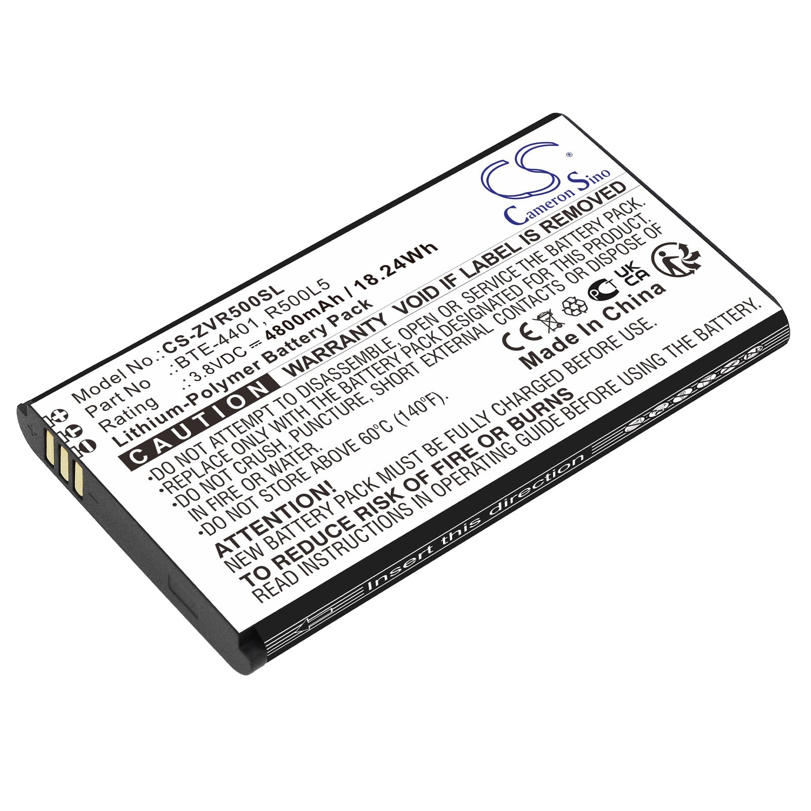 Li-Polymer, Hotspot Battery fits Orbic R500l, R500l5, 3.8V, 4800mAh Hotspot Cameron Sino Technology Limited