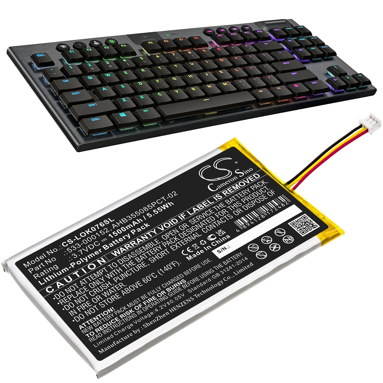 Li-Polymer, Keyboard,Mouse Battery fits Logitech G913, G913 Tkl, 3.7V, 1500mAh Keyboard,Mouse Cameron Sino Technology Limited