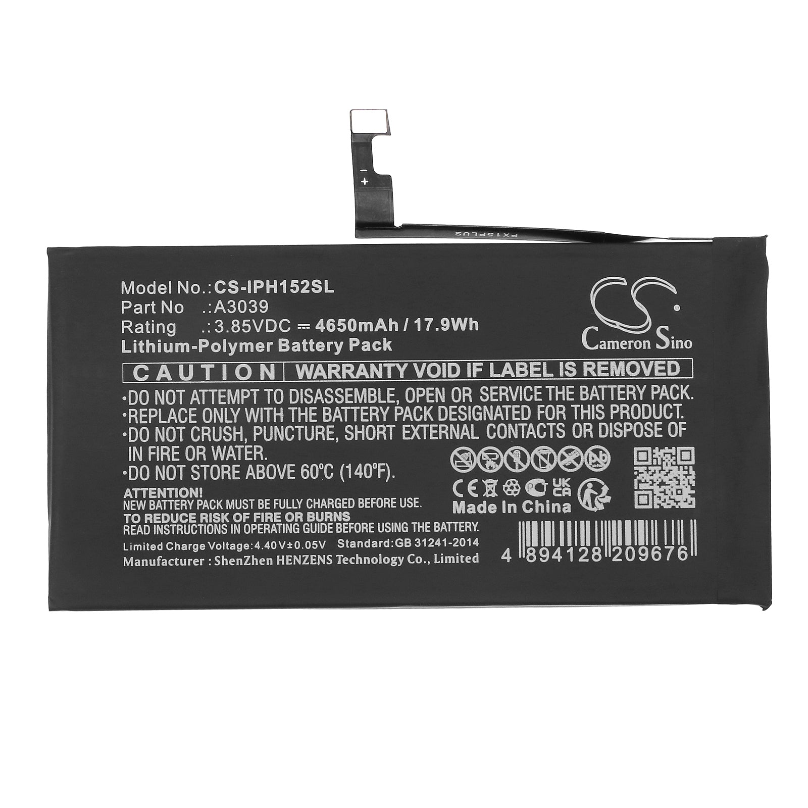 Li-Polymer, Mobile, SmartPhone Battery fits Apple Iphone 15 Plus, 3.85V, 4650mAh Mobile, SmartPhone Cameron Sino Technology Limited
