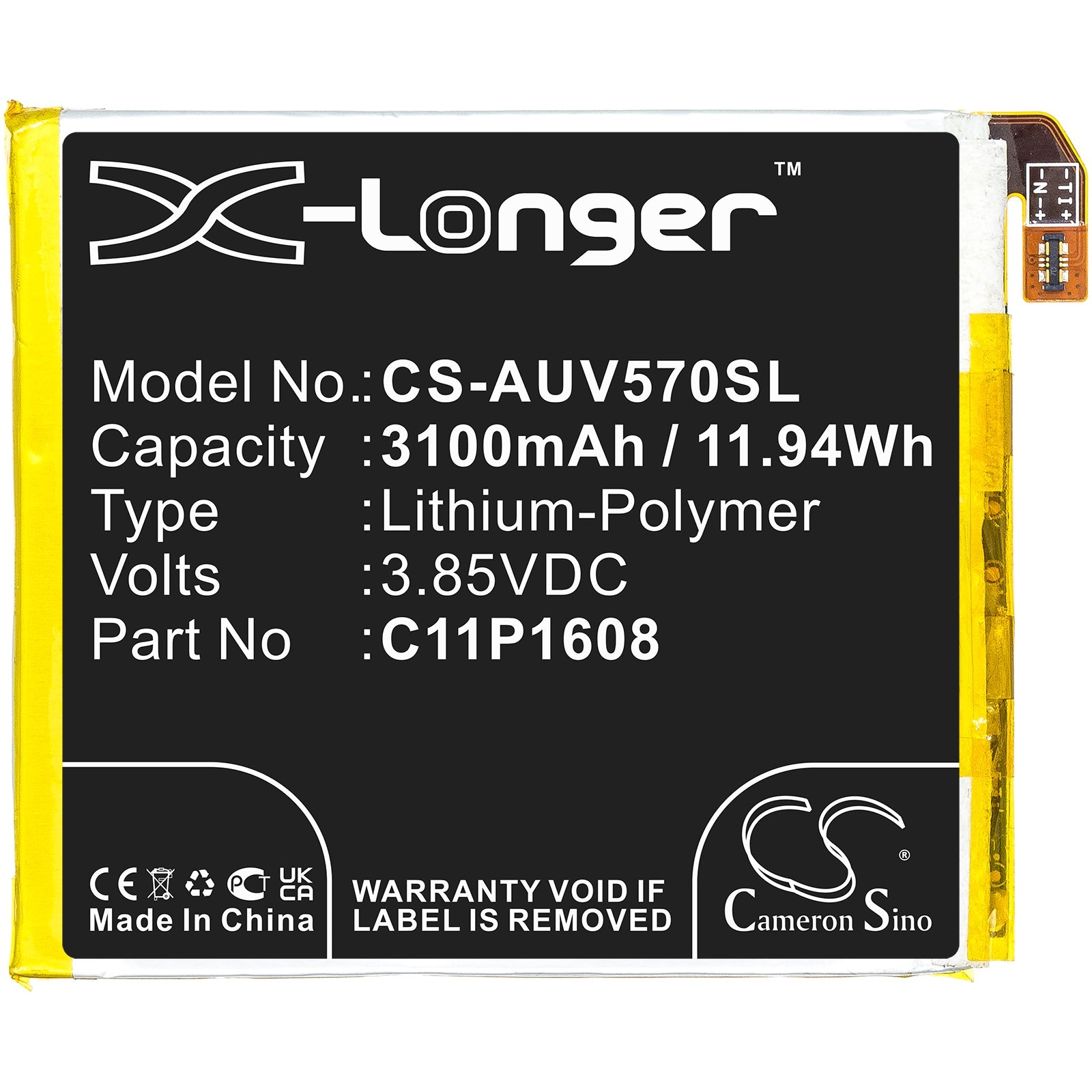 Li-Polymer, Mobile, SmartPhone Battery fits Asus A002a, V570kl, 3.85V, 3100mAh Mobile, SmartPhone Cameron Sino Technology Limited