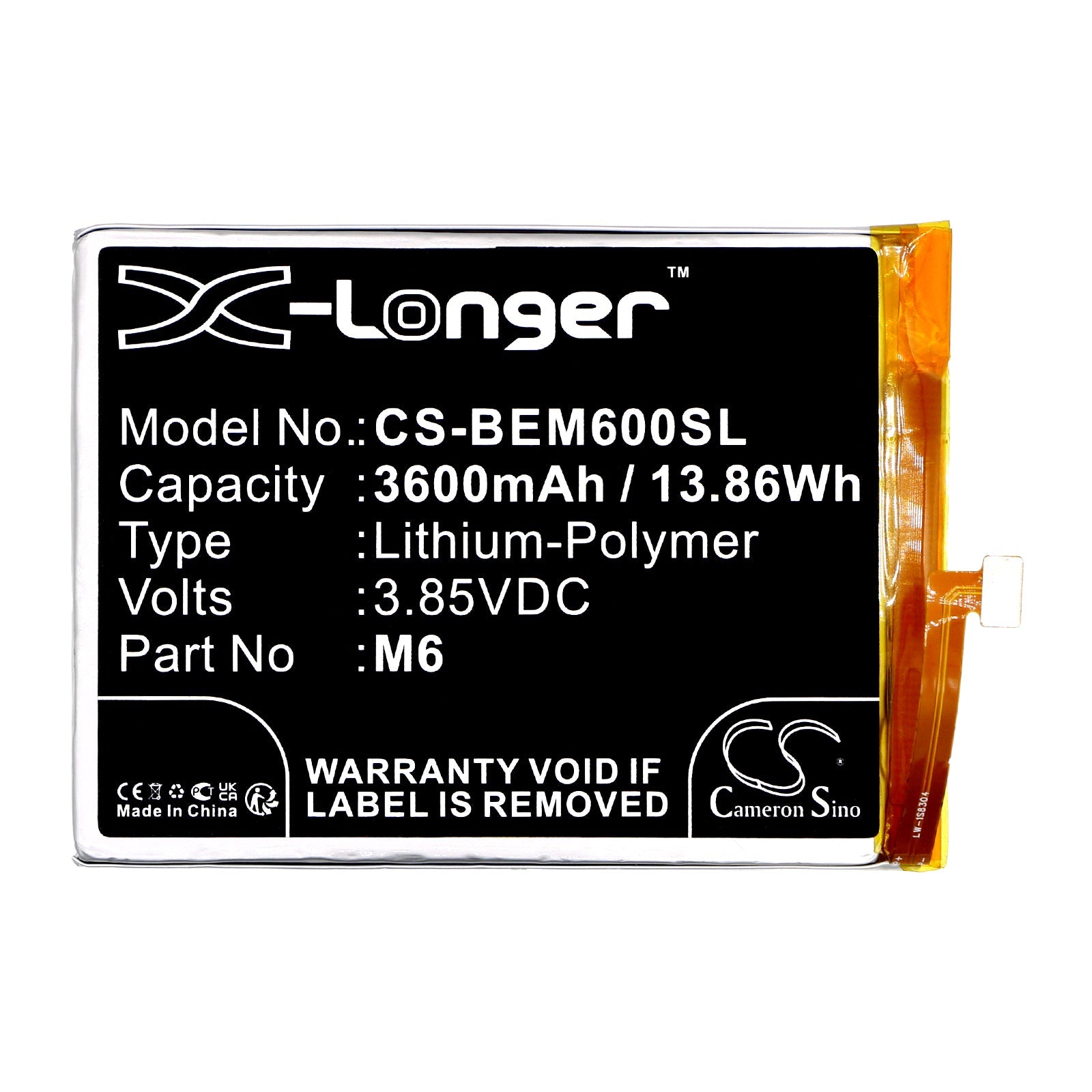 Li-Polymer, Mobile, SmartPhone Battery fits Bea-fon M6 Premium, 3.85V, 3600mAh Mobile, SmartPhone Cameron Sino Technology Limited