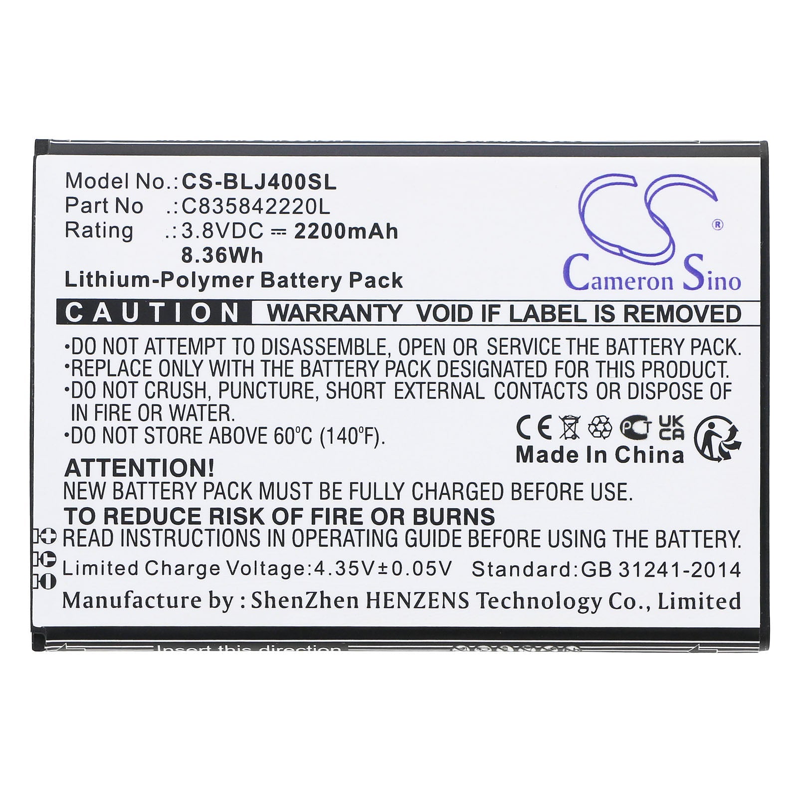 Li-Polymer, Mobile, SmartPhone Battery fits Blu J170, J170eq, 3.8V, 2200mAh Mobile, SmartPhone Cameron Sino Technology Limited
