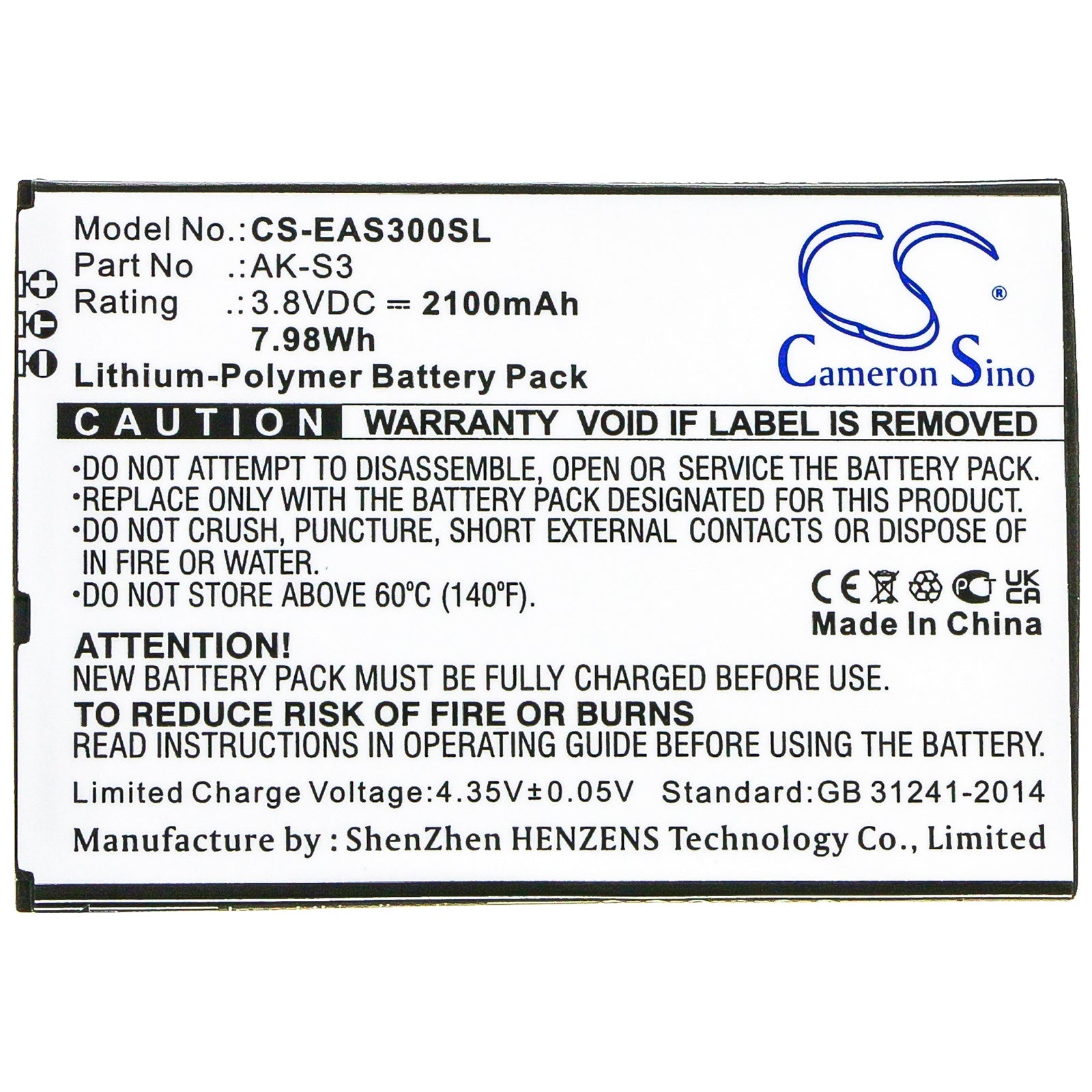 Li-Polymer, Mobile, SmartPhone Battery fits Emporia Smart 3, 3.8V, 2100mAh Mobile, SmartPhone Cameron Sino Technology Limited
