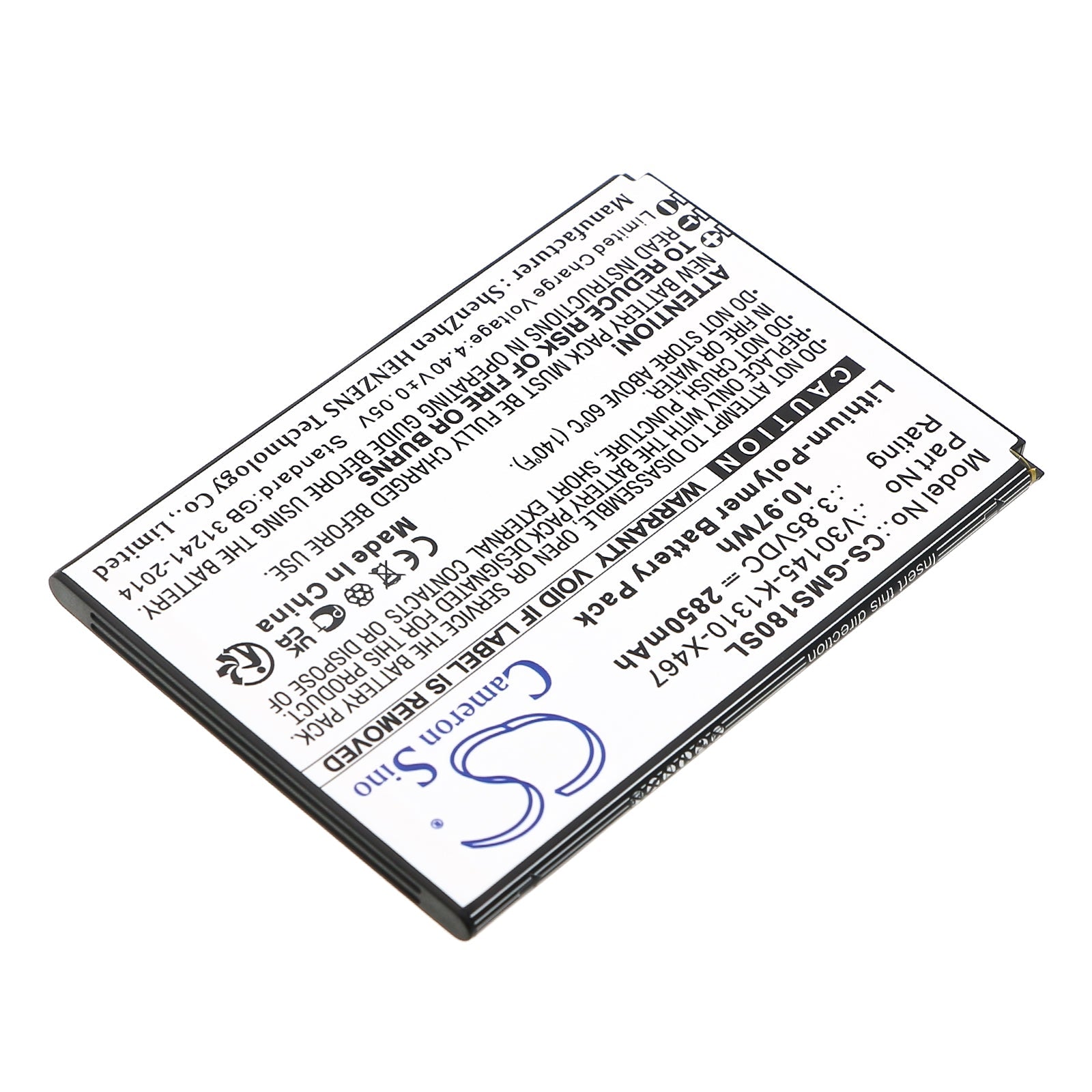 Li-Polymer, Mobile, SmartPhone Battery fits Gigaset Gs180, 3.85V, 2850mAh Mobile, SmartPhone Cameron Sino Technology Limited