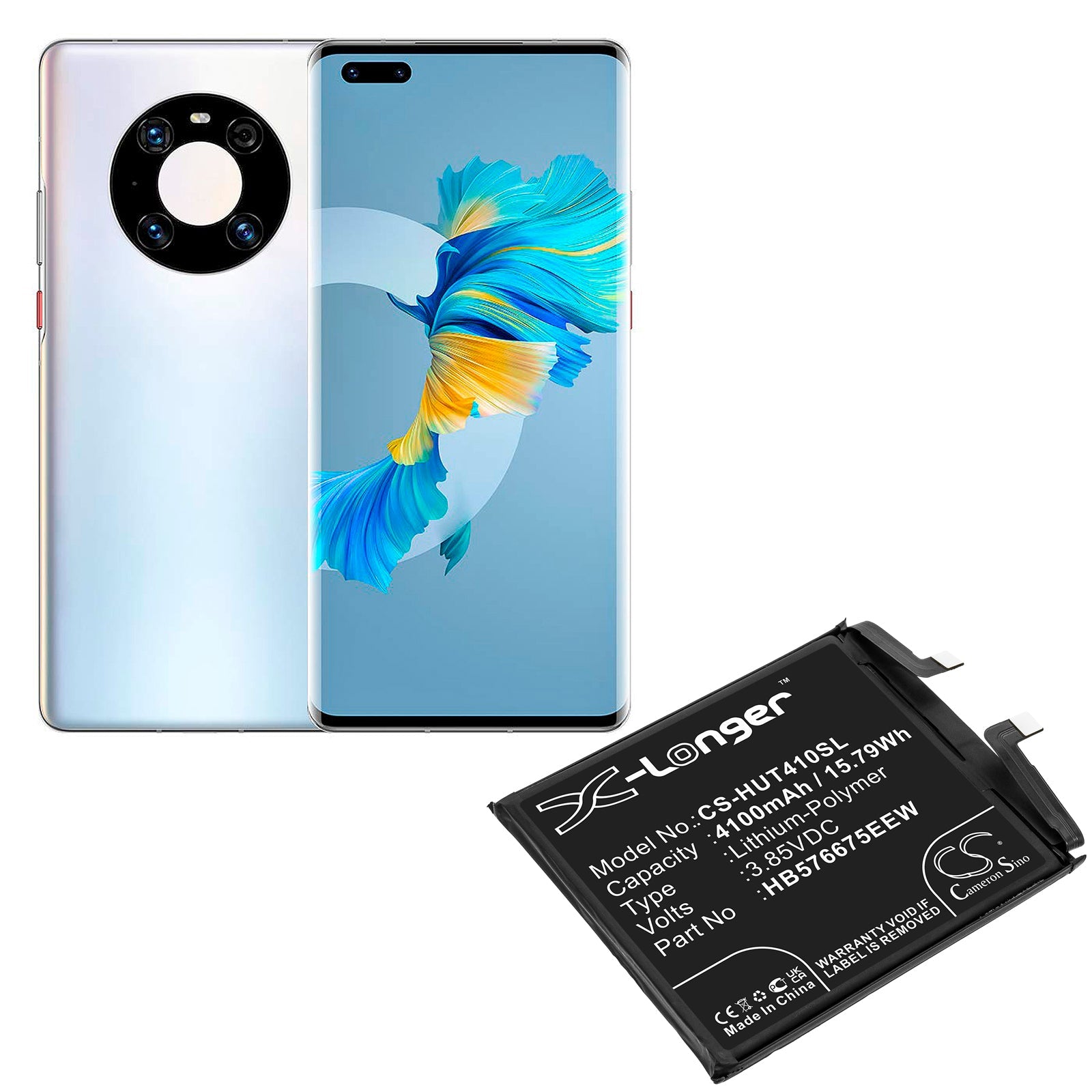 Li-Polymer, Mobile, SmartPhone Battery fits Huawei Mate 40 Pro, Noh-an00, 3.85V, 4100mAh Mobile, SmartPhone Cameron Sino Technology Limited