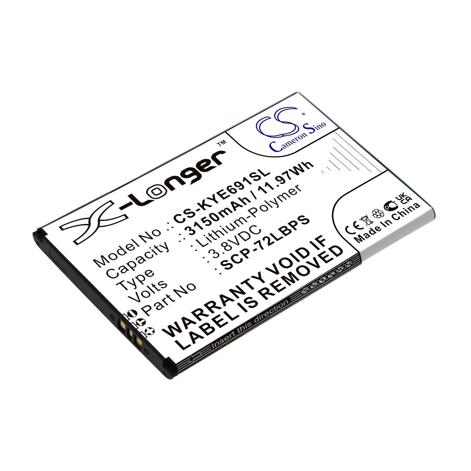 Li-Polymer, Mobile, SmartPhone Battery fits Kyocera Duraforce Pro 2, E6910, 3.8V, 3150mAh Mobile, SmartPhone Cameron Sino Technology Limited