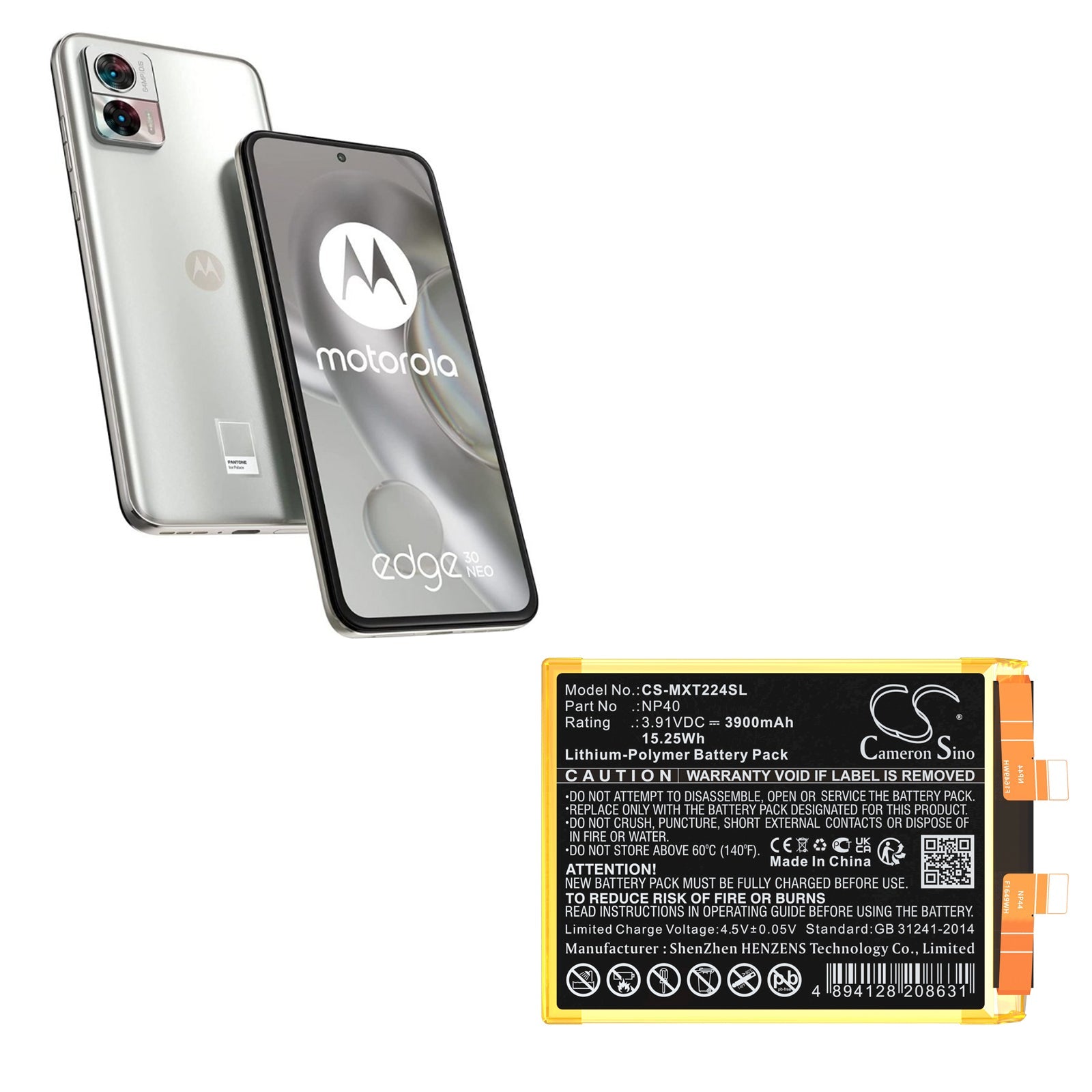 Li-Polymer, Mobile, SmartPhone Battery fits Motorola Edge 30 Neo, Xt2245, 3.91V, 3900mAh Mobile & SmartPhone Cameron Sino Technology Limited