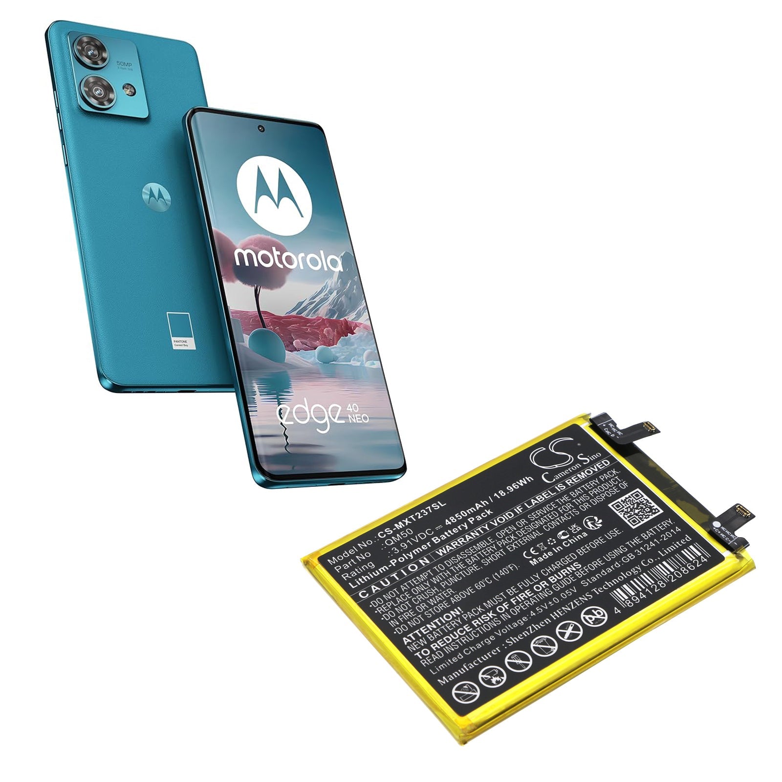 Li-Polymer, Mobile, SmartPhone Battery fits Motorola Edge 40 Neo, Xt2307-1, 3.91V, 4850mAh Mobile & SmartPhone Cameron Sino Technology Limited