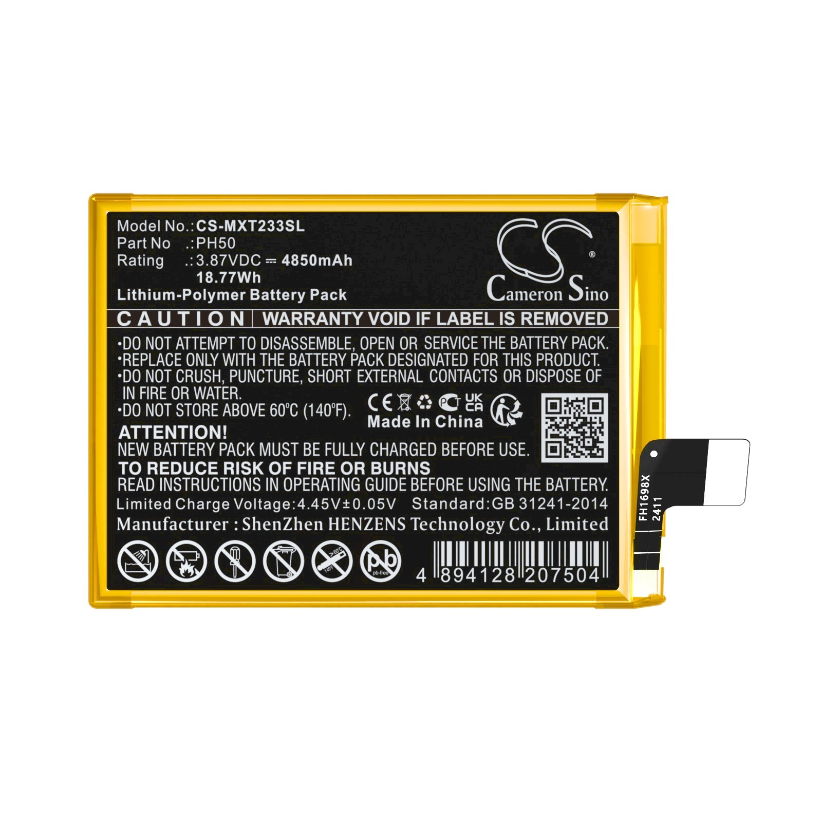Li-Polymer, Mobile, SmartPhone Battery fits Motorola Moto G23, Xt2333, 3.87V, 4850mAh Mobile & SmartPhone Cameron Sino Technology Limited