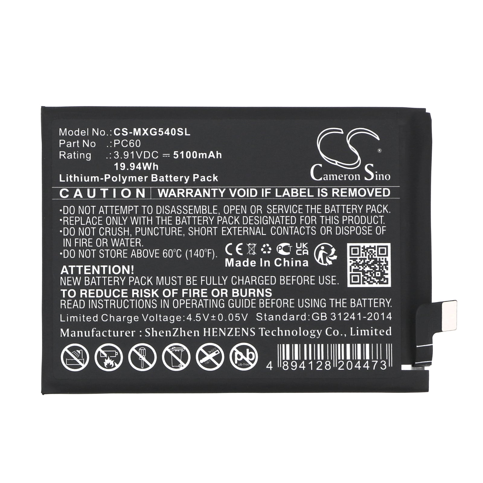 Li-Polymer, Mobile, SmartPhone Battery fits Motorola Moto G54, Xt2343, 3.91V, 5100mAh Mobile & SmartPhone Cameron Sino Technology Limited